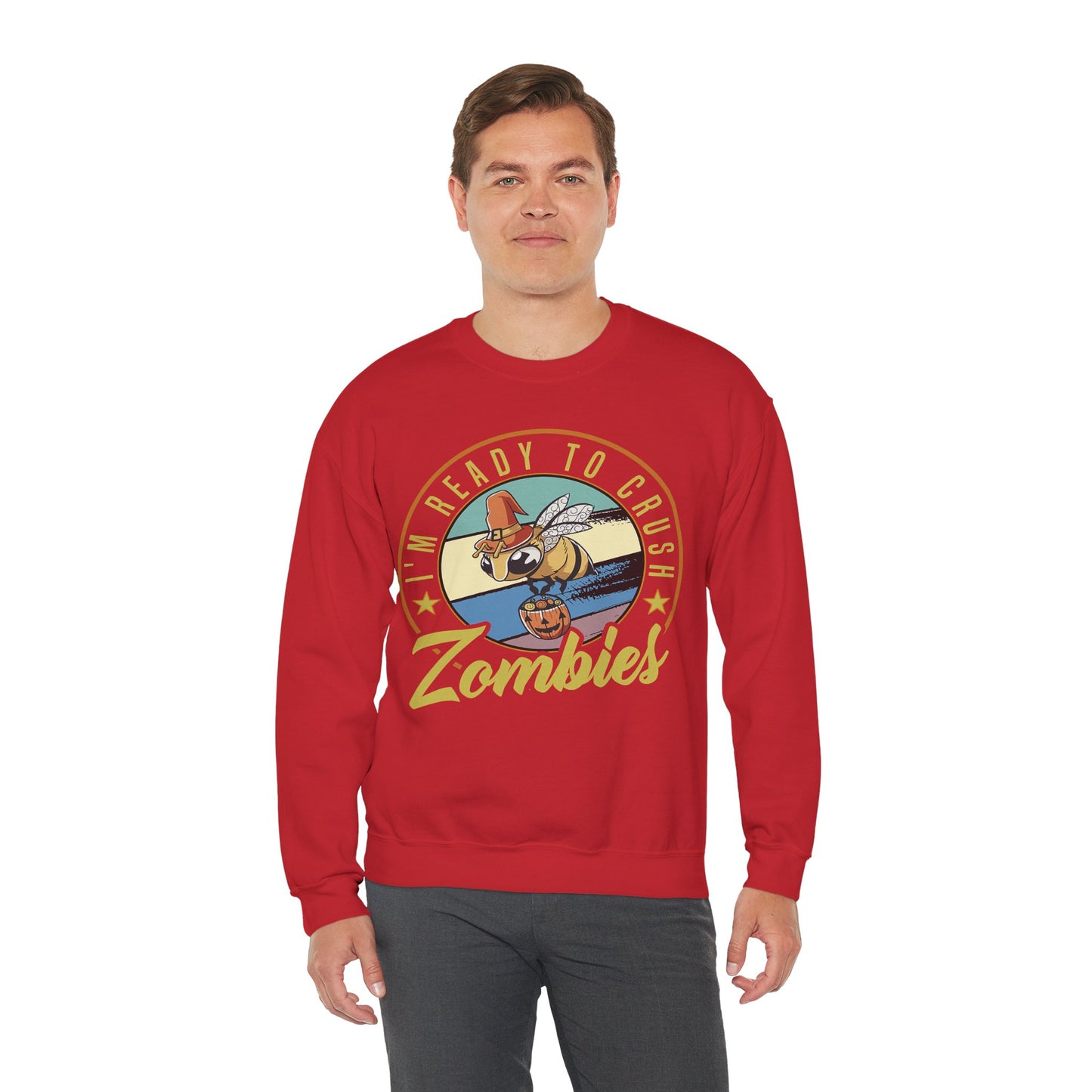 Zombie-Themed Crewneck Sweatshirt - Funny Halloween Gift for Friends, Casual Wear, Cozy Style, Unisex Apparel, Fall Fashion