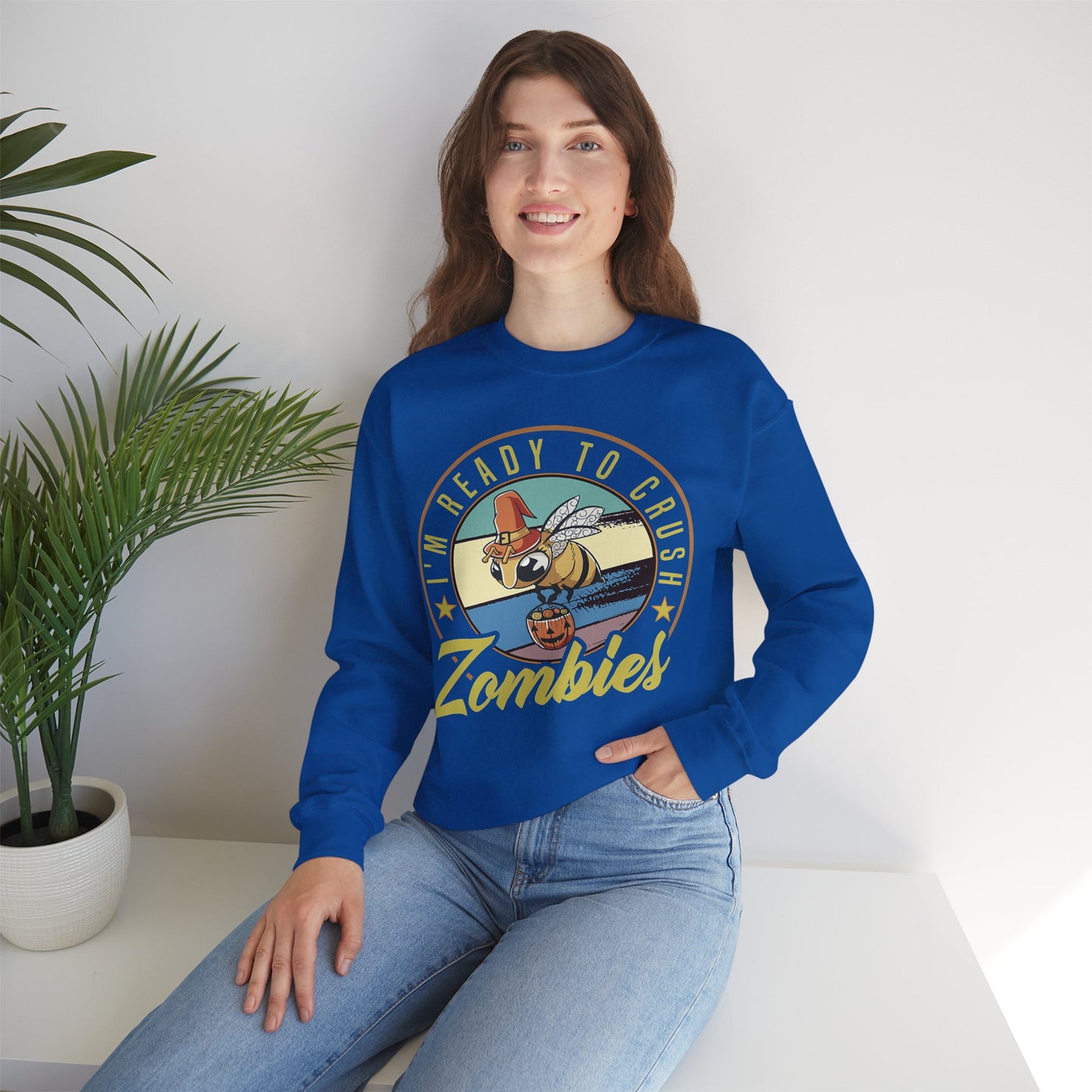 Zombie-Themed Crewneck Sweatshirt - Funny Halloween Gift for Friends, Casual Wear, Cozy Style, Unisex Apparel, Fall Fashion