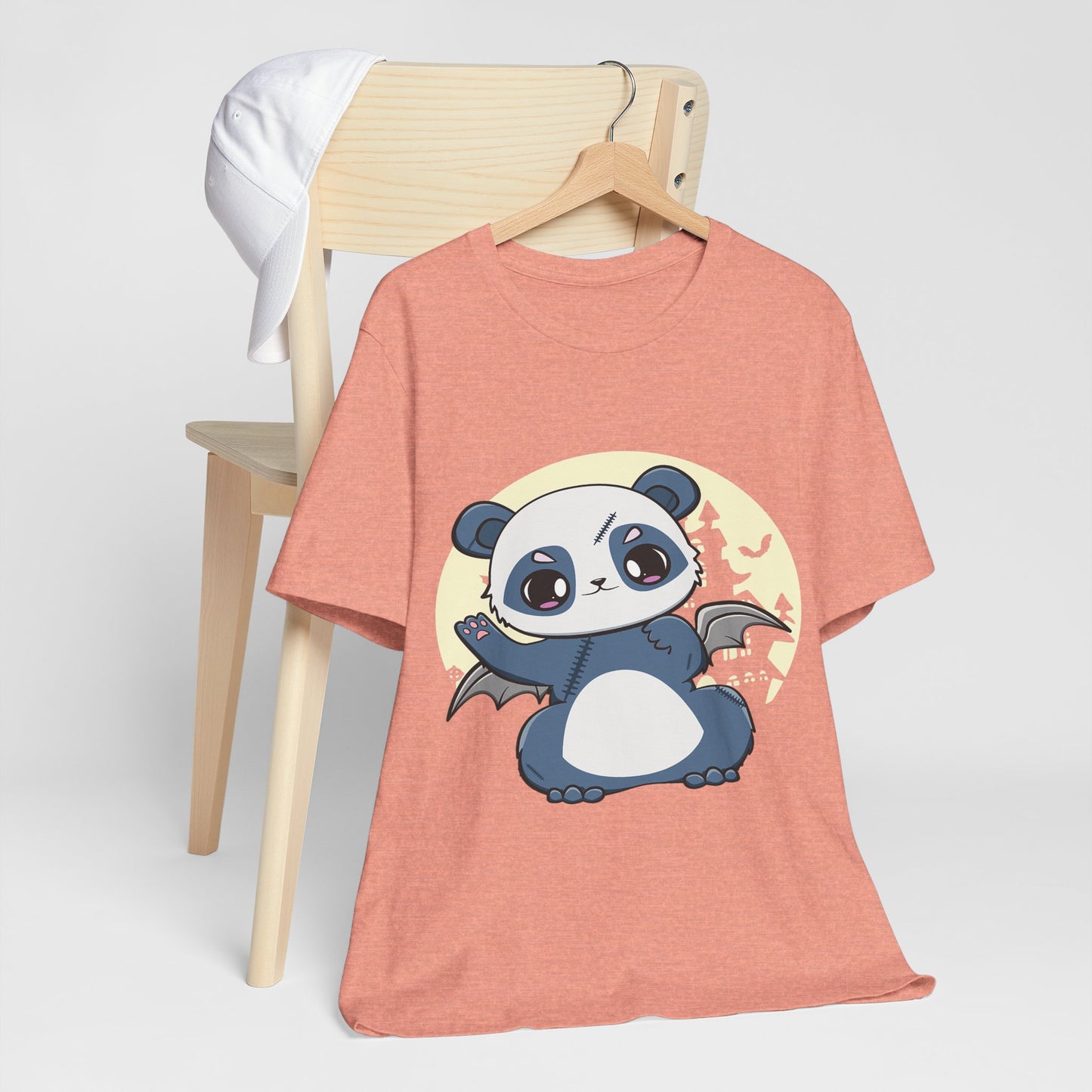 Cute Panda Halloween Tee, Unisex Short Sleeve Shirt, Fun Graphic T-Shirt, Spooky Cute Apparel, Animal Lover Gift