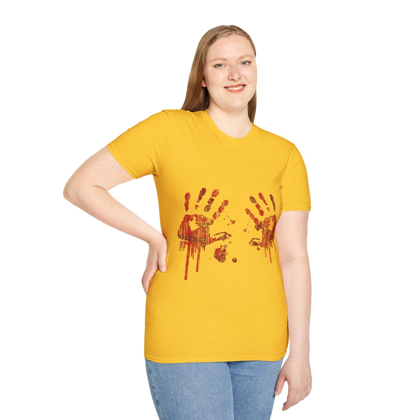 Bloody Handprints Unisex T-Shirt, Halloween Costume Tee, Spooky Graphic Shirt, Horror Movie Apparel, Gore T-Shirt