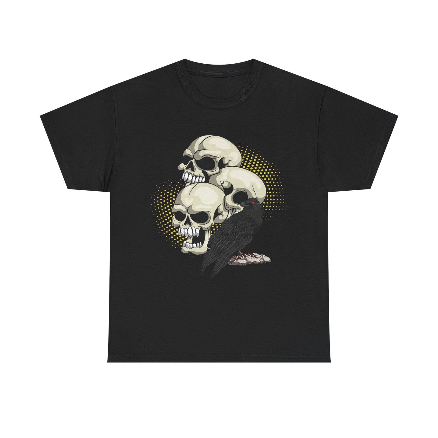 Skull Crow Tee - Unisex Heavy Cotton T-Shirt, Edgy Graphic Shirt, Gothic Style Apparel, Halloween Outfit, Alternative Fashion