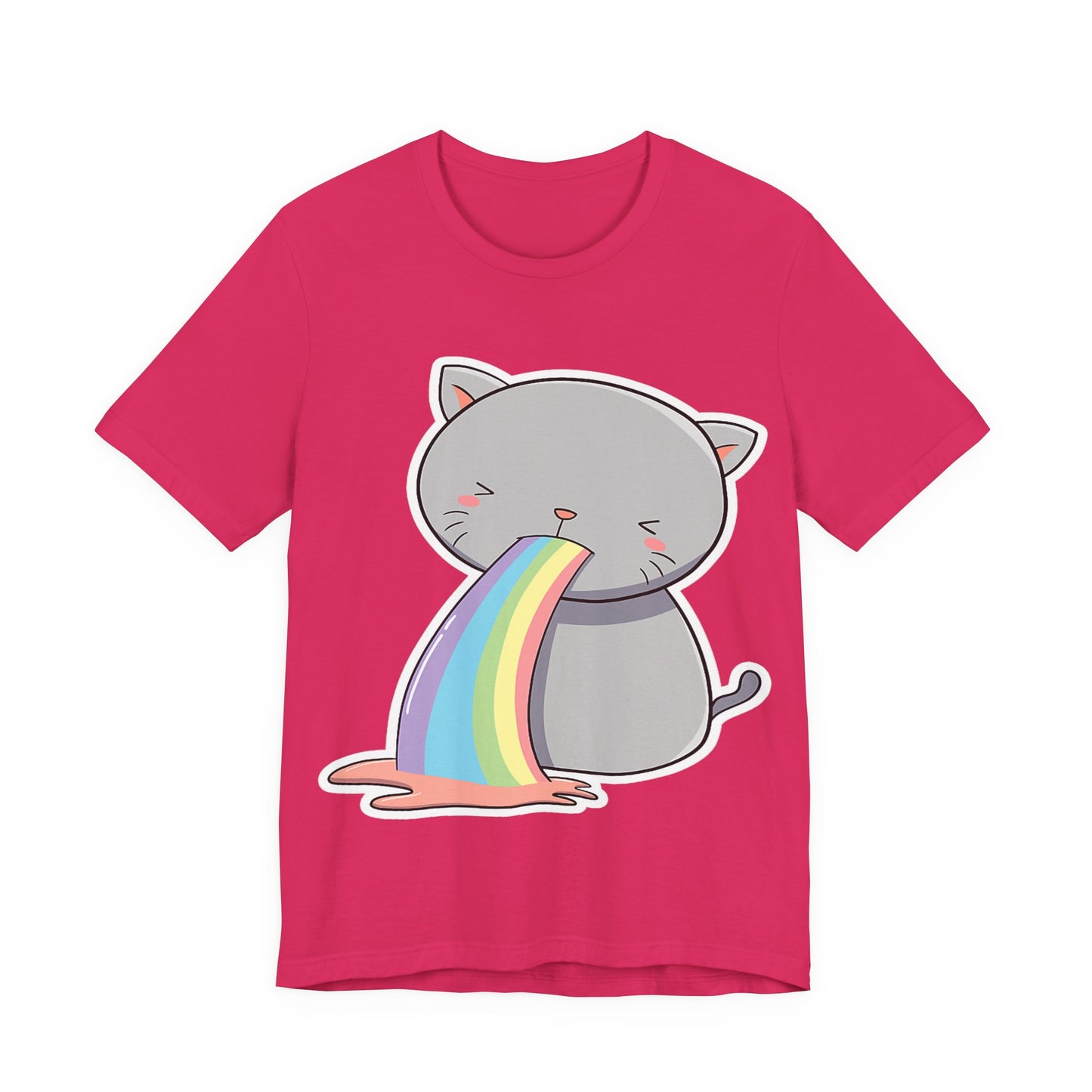 Cute Cat Rainbow Short Sleeve Tee, Fun Pet Lover Shirt, Gift for Cat Owners, Whimsical Top, Perfect for Casual Outfits