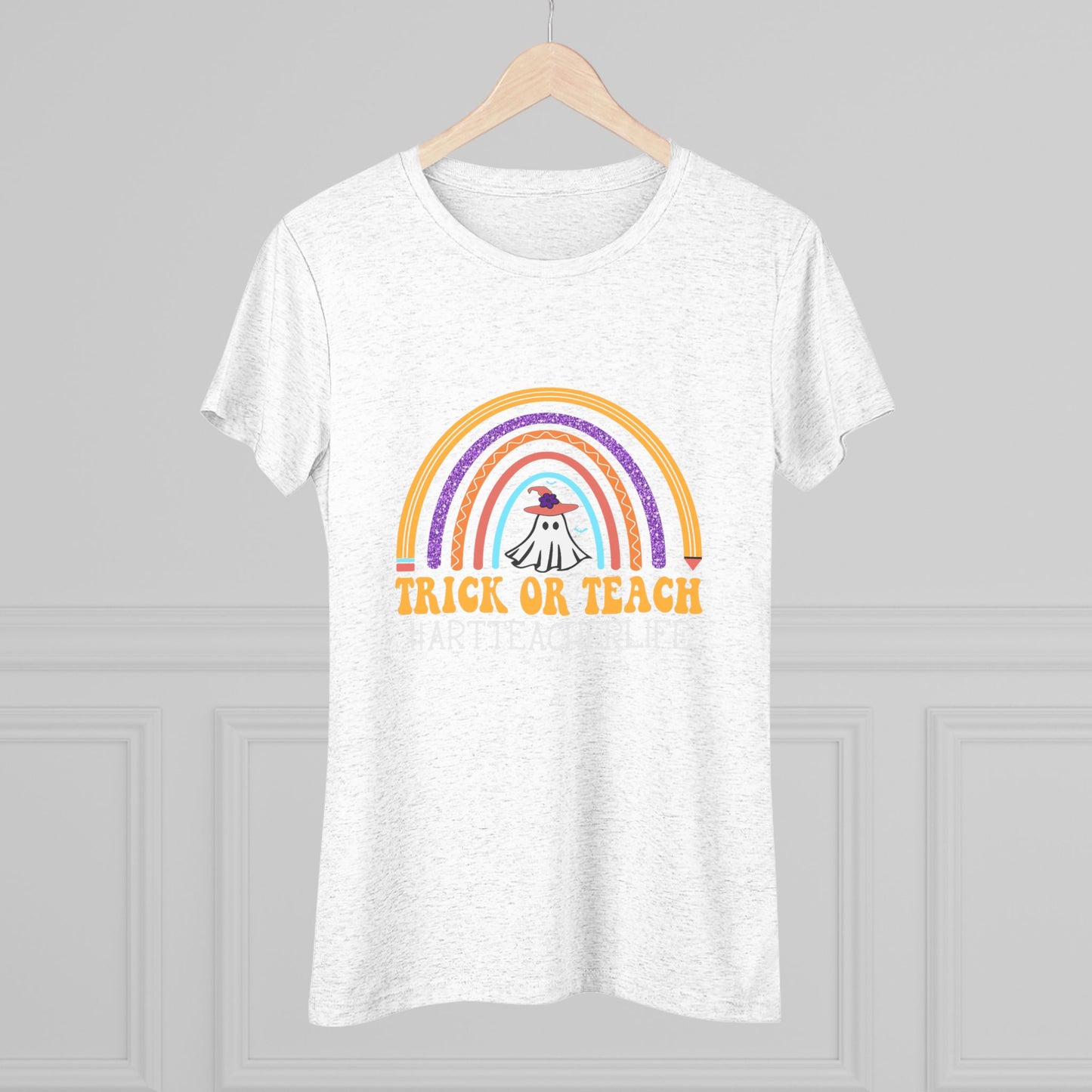 Trick or Teach Rainbow Tee for Women - Fun Halloween Shirt, Gift for Teachers, Fall Fashion, Cute T-Shirt, Casual Wear