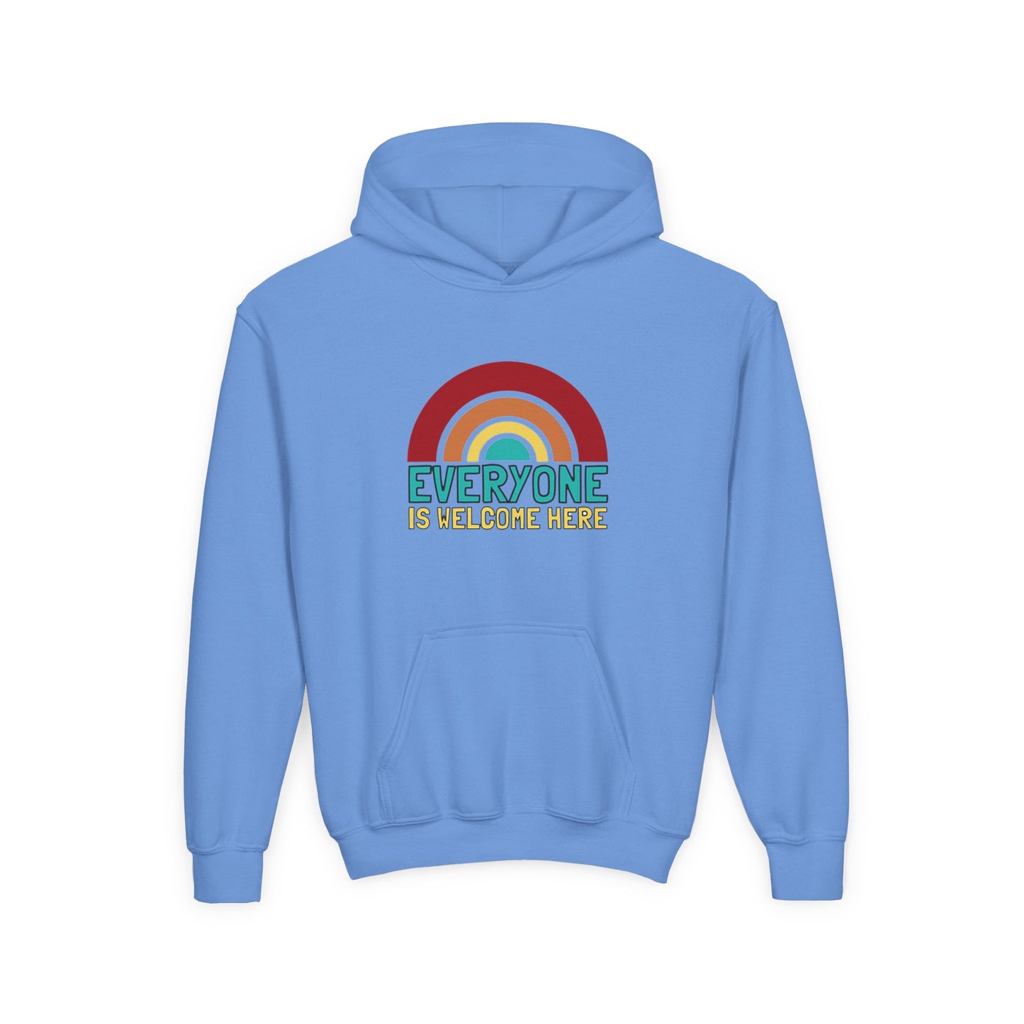 Youth Hooded Sweatshirt - Everyone is Welcome Here, Rainbow Sweatshirt, Cozy Pullover, Inclusive Gift, Kids Hoodie, LGBTQ+ Apparel