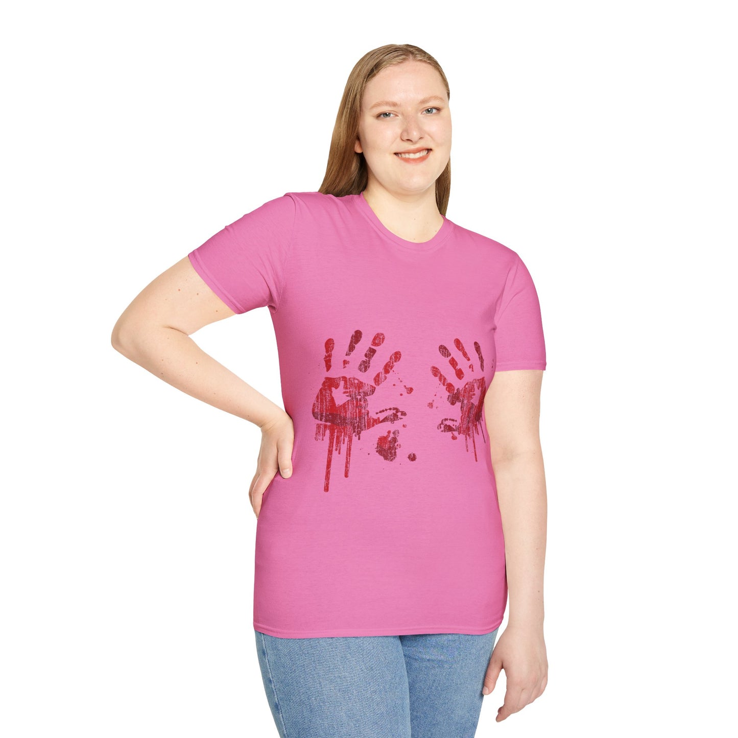 Bloody Handprints Unisex T-Shirt, Halloween Costume Tee, Spooky Graphic Shirt, Horror Movie Apparel, Gore T-Shirt
