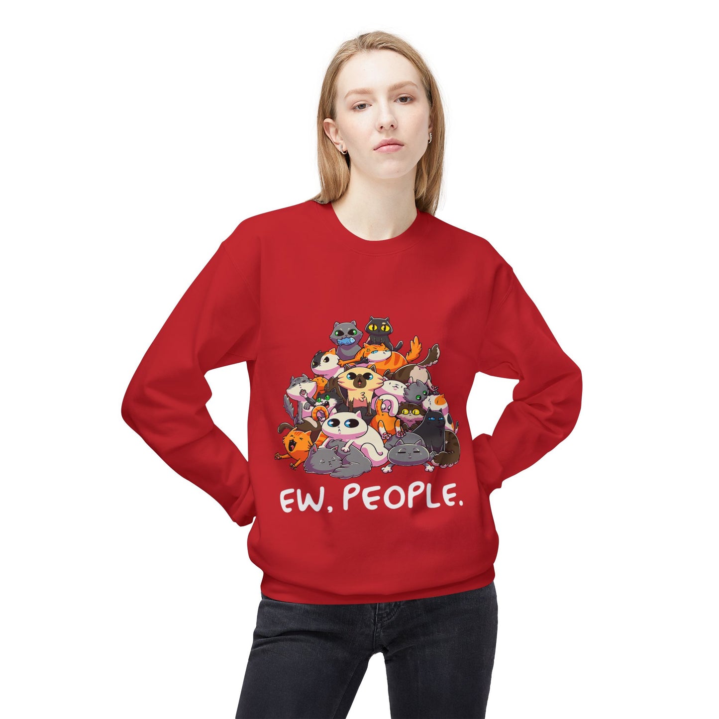 Cute Cat Lover Crewneck Sweatshirt - 'Ew. People.' Funny Gift for Cat Owners, Animal Lovers, Cozy Fashion, Unique Birthday Present