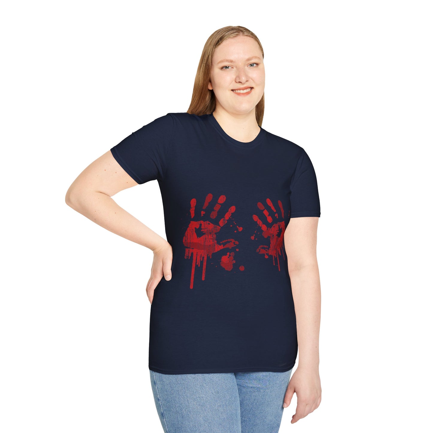 Bloody Handprints Unisex T-Shirt, Halloween Costume Tee, Spooky Graphic Shirt, Horror Movie Apparel, Gore T-Shirt