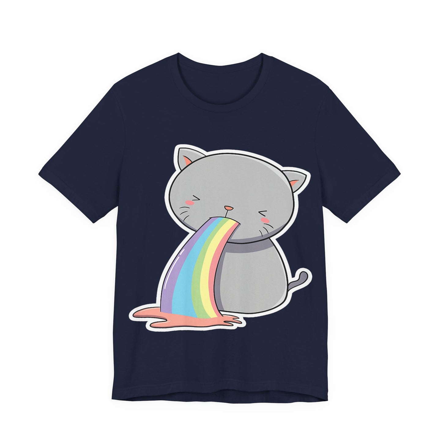 Cute Cat Rainbow Short Sleeve Tee, Fun Pet Lover Shirt, Gift for Cat Owners, Whimsical Top, Perfect for Casual Outfits