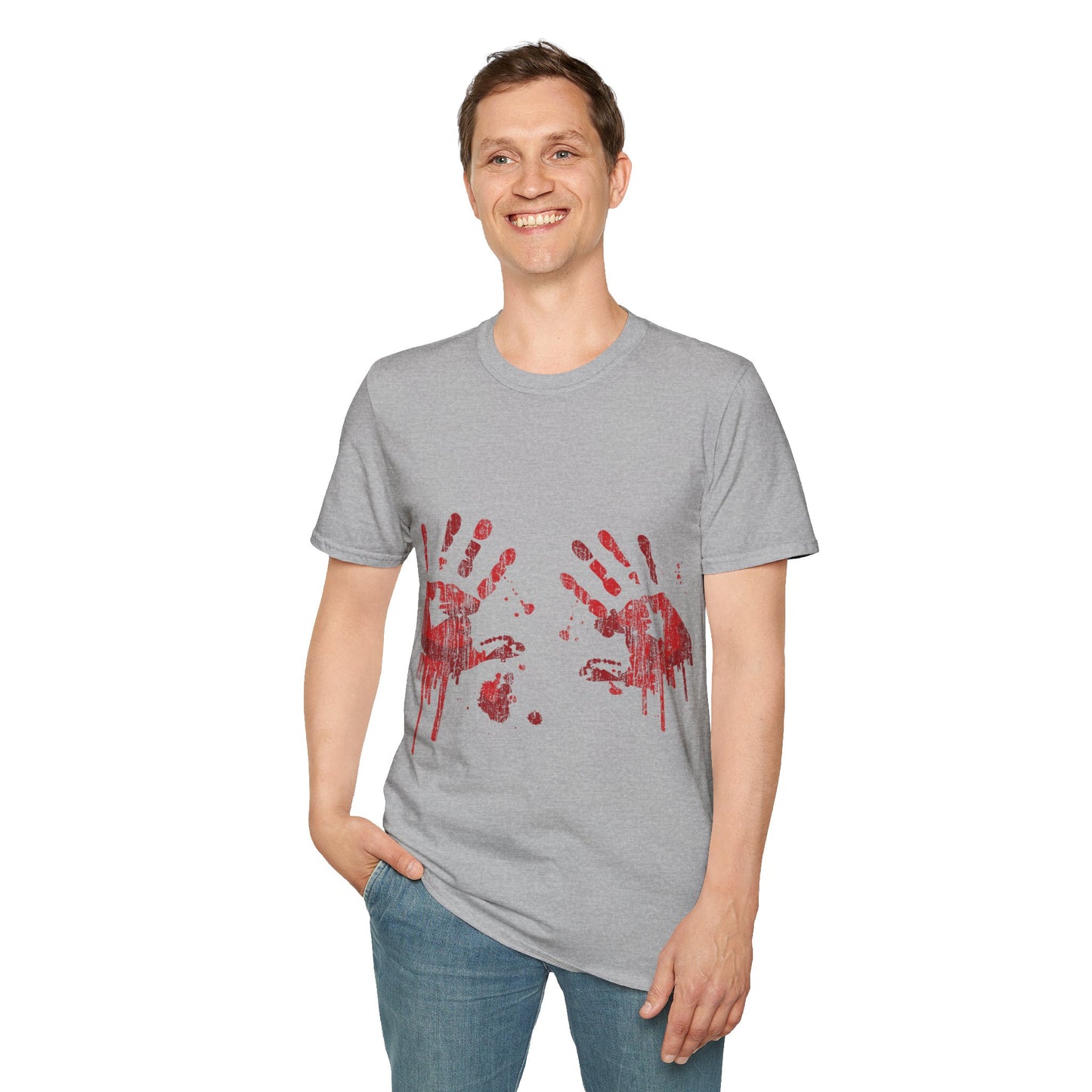 Bloody Handprints Unisex T-Shirt, Halloween Costume Tee, Spooky Graphic Shirt, Horror Movie Apparel, Gore T-Shirt