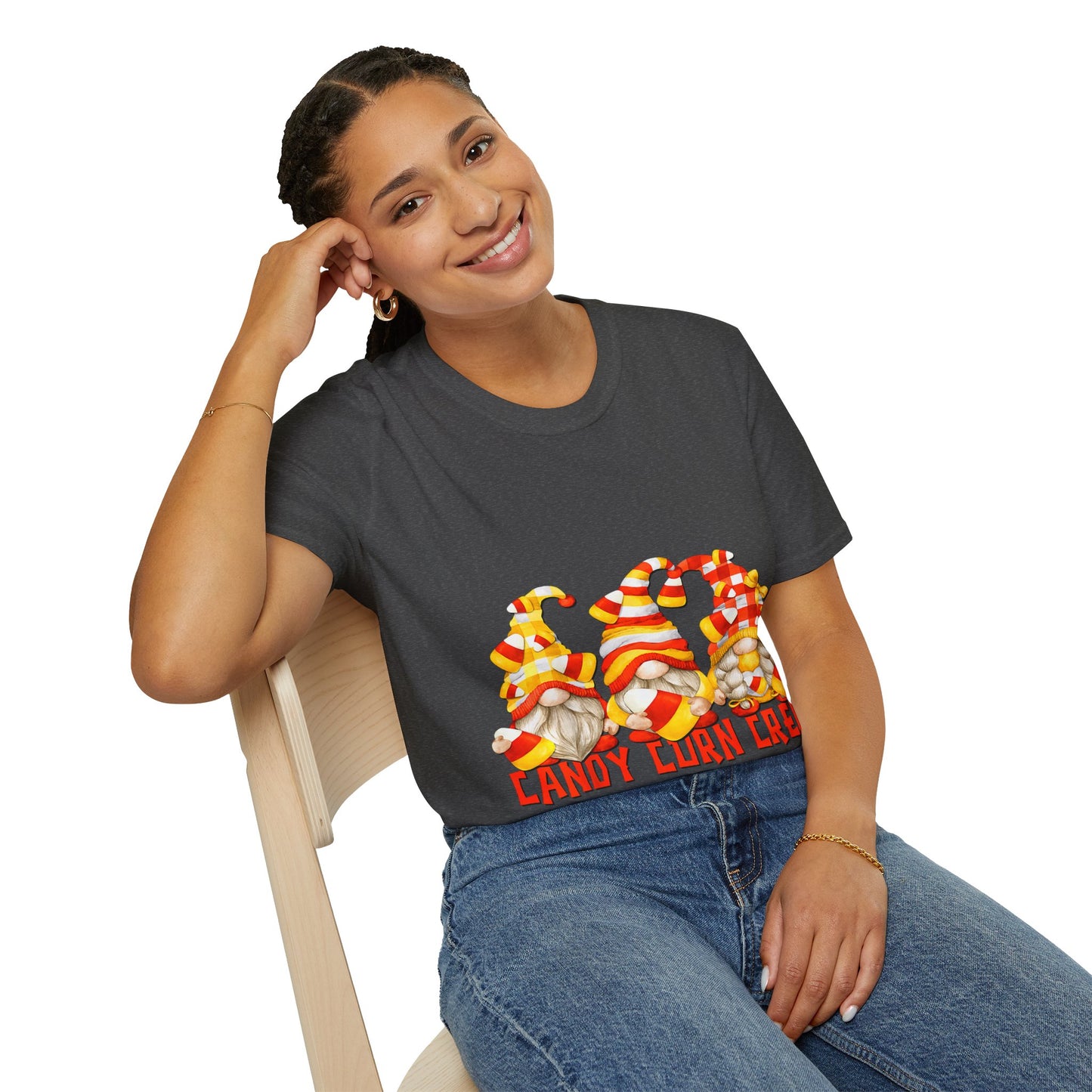 Candy Corn Crew Unisex T-Shirt - Fall Fashion, Halloween Apparel, Thanksgiving Gatherings, Cozy Comfort, Seasonal Style