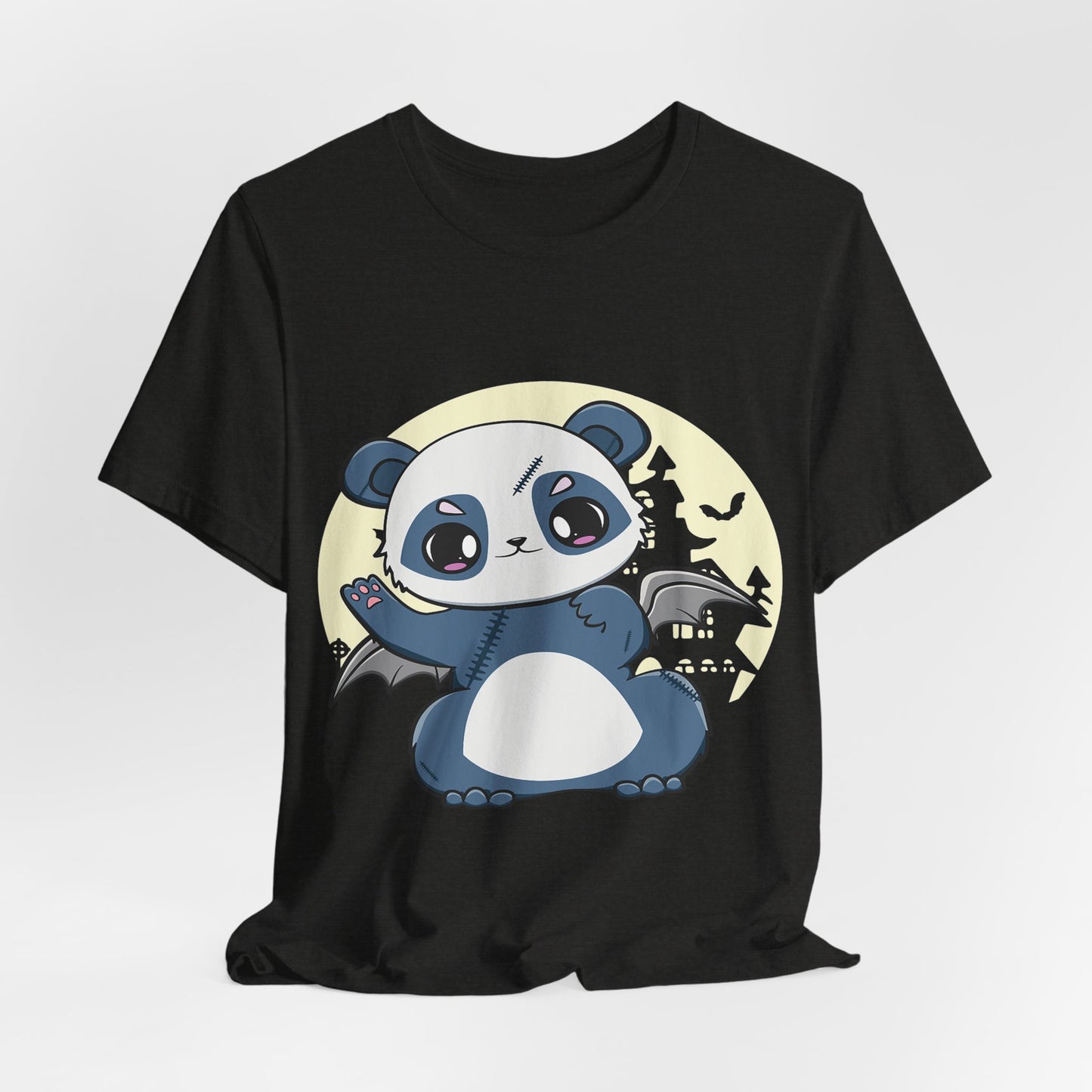 Cute Panda Halloween Tee, Unisex Short Sleeve Shirt, Fun Graphic T-Shirt, Spooky Cute Apparel, Animal Lover Gift