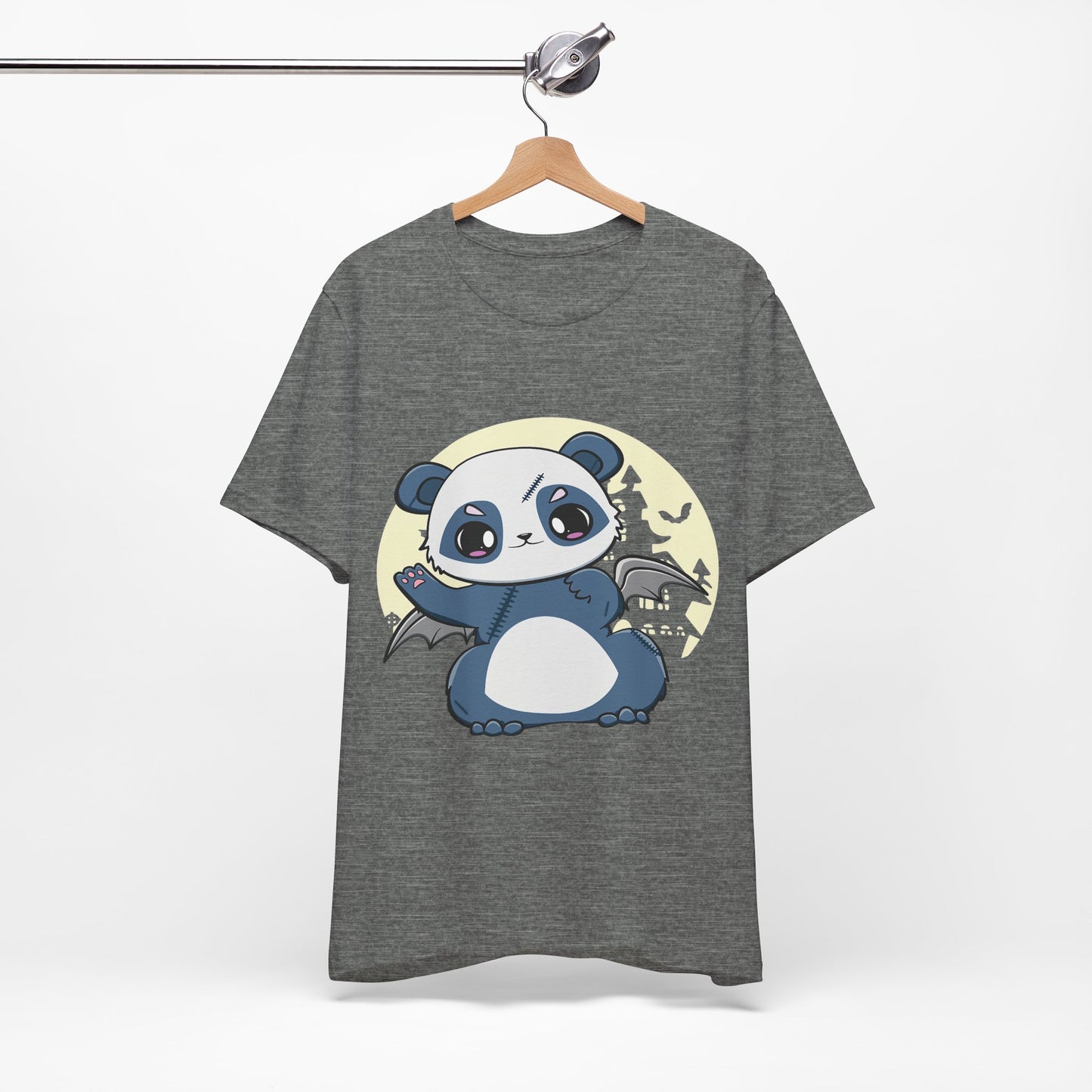 Cute Panda Halloween Tee, Unisex Short Sleeve Shirt, Fun Graphic T-Shirt, Spooky Cute Apparel, Animal Lover Gift