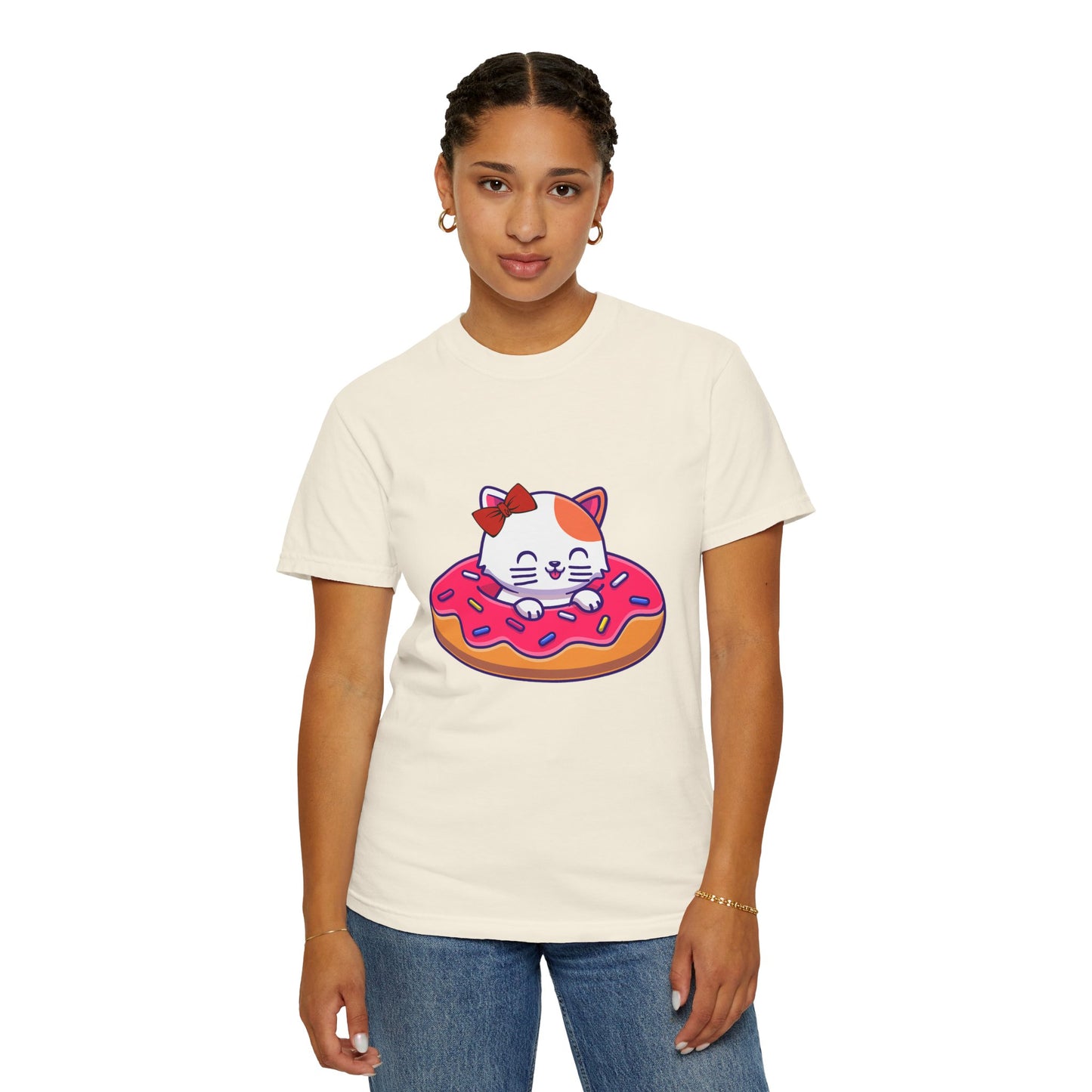 Cute Cat and Donut Unisex T-Shirt, Funny Animal Tee, Gift for Cat Lovers, Casual Wear, Cute Summer Outfit
