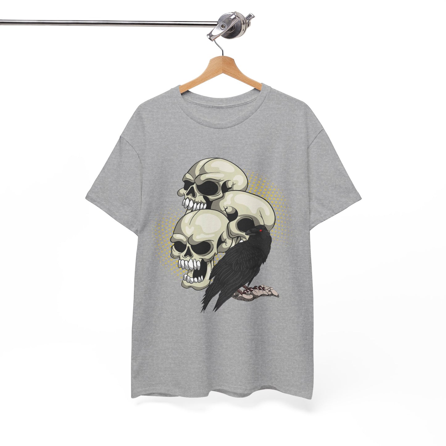Skull Crow Tee - Unisex Heavy Cotton T-Shirt, Edgy Graphic Shirt, Gothic Style Apparel, Halloween Outfit, Alternative Fashion