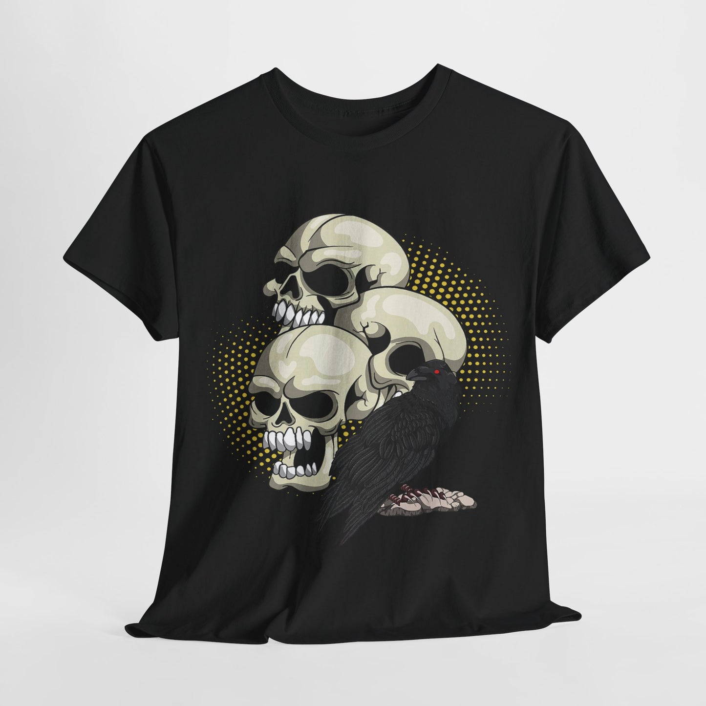 Skull Crow Tee - Unisex Heavy Cotton T-Shirt, Edgy Graphic Shirt, Gothic Style Apparel, Halloween Outfit, Alternative Fashion
