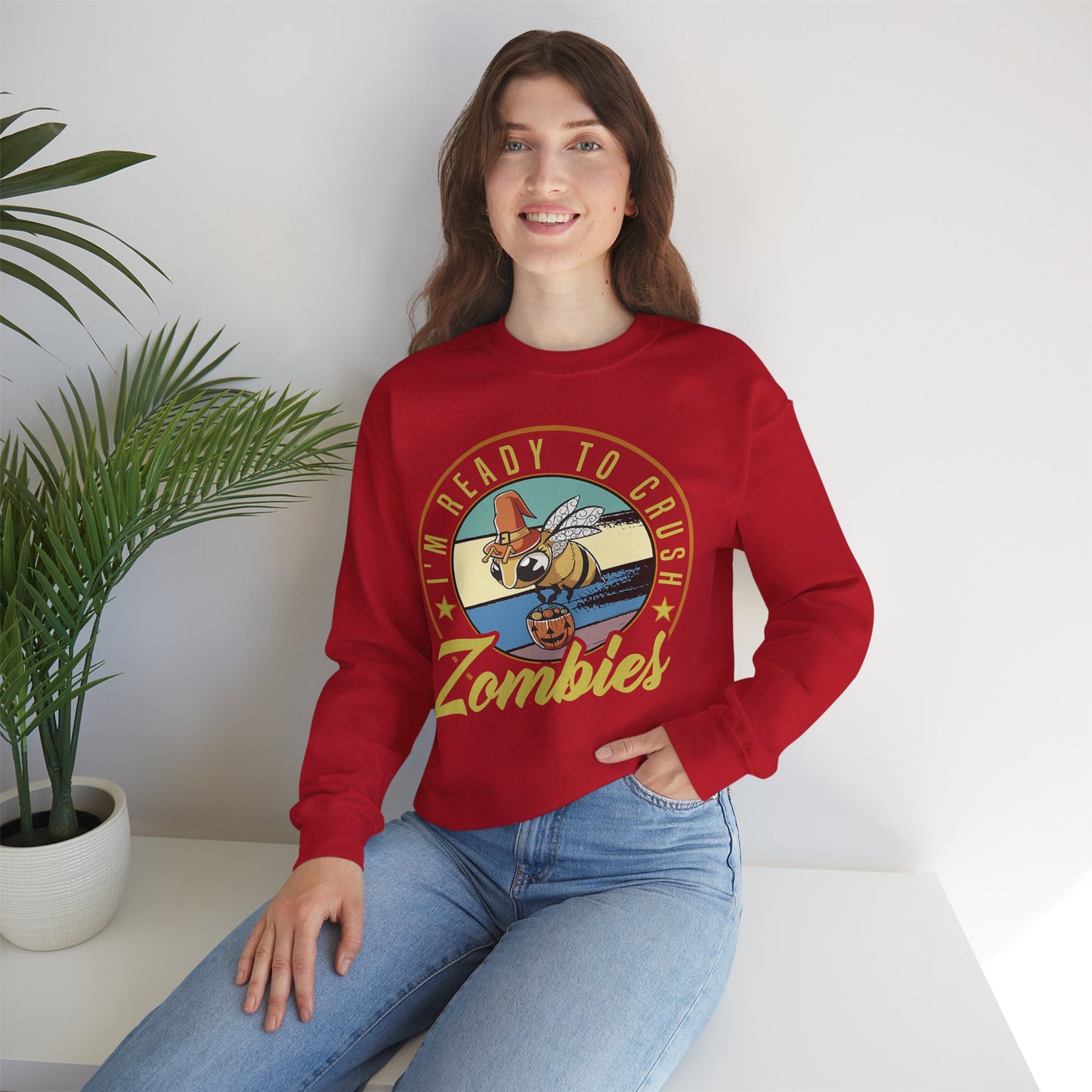 Zombie-Themed Crewneck Sweatshirt - Funny Halloween Gift for Friends, Casual Wear, Cozy Style, Unisex Apparel, Fall Fashion