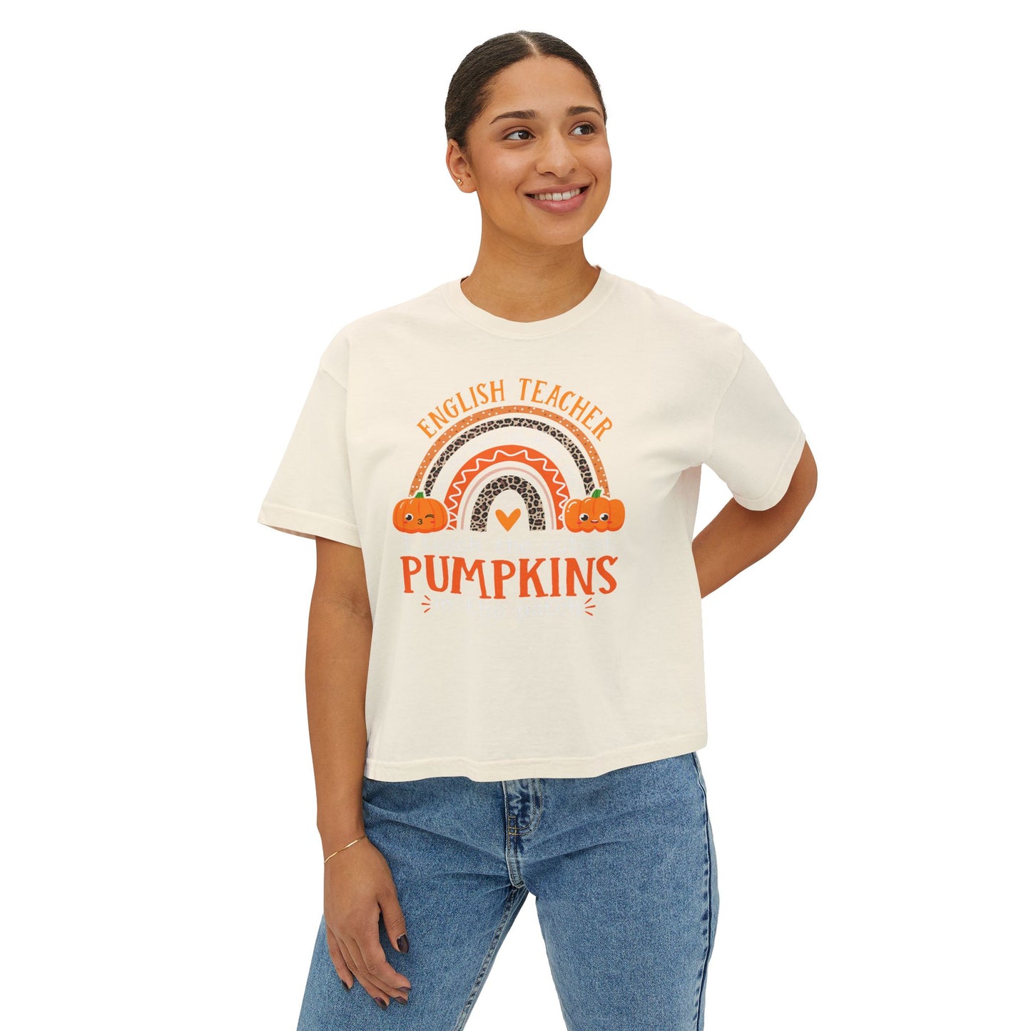 Fall Pumpkin English Teacher Boxy Tee, Cute Teacher Shirt, Autumn Apparel, Funny Teacher Gift, Halloween Shirt, Gift for Teachers