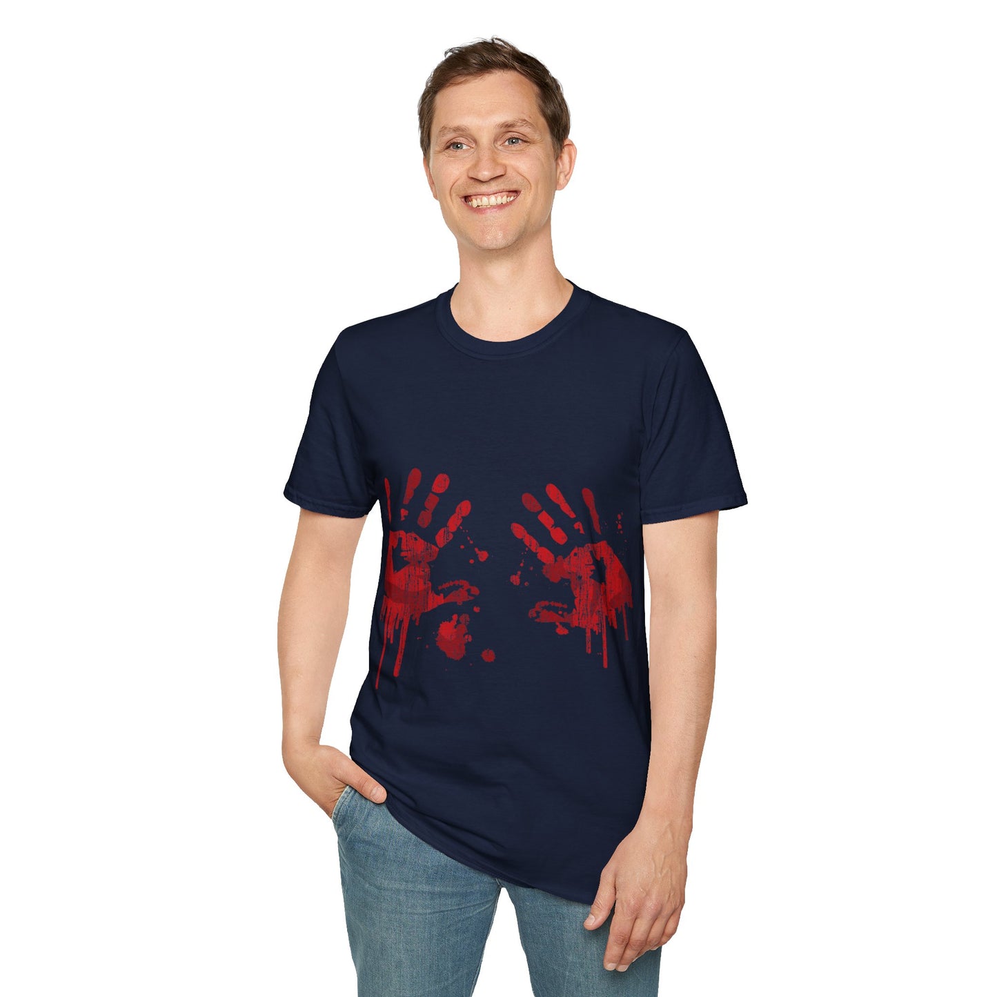 Bloody Handprints Unisex T-Shirt, Halloween Costume Tee, Spooky Graphic Shirt, Horror Movie Apparel, Gore T-Shirt