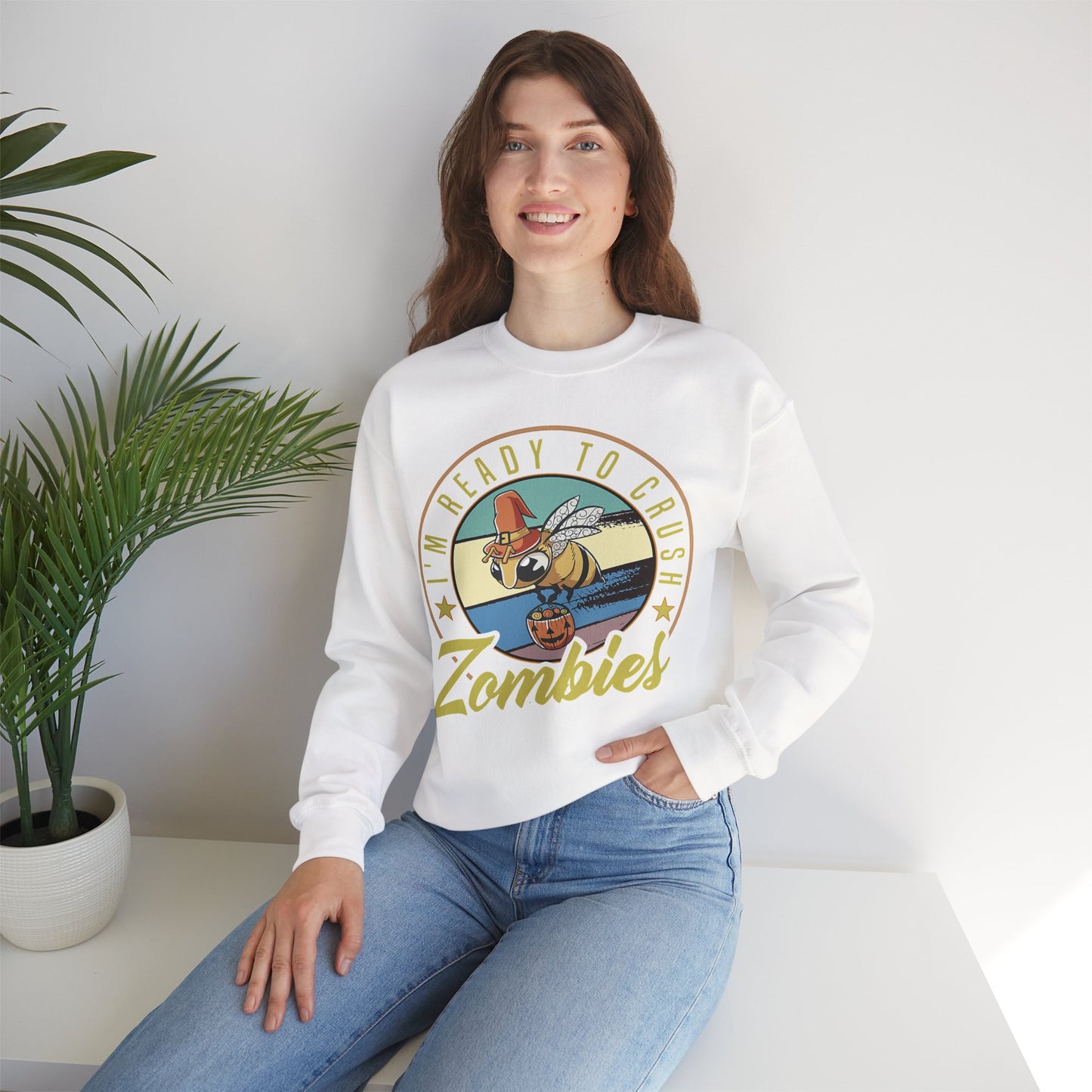 Zombie-Themed Crewneck Sweatshirt - Funny Halloween Gift for Friends, Casual Wear, Cozy Style, Unisex Apparel, Fall Fashion