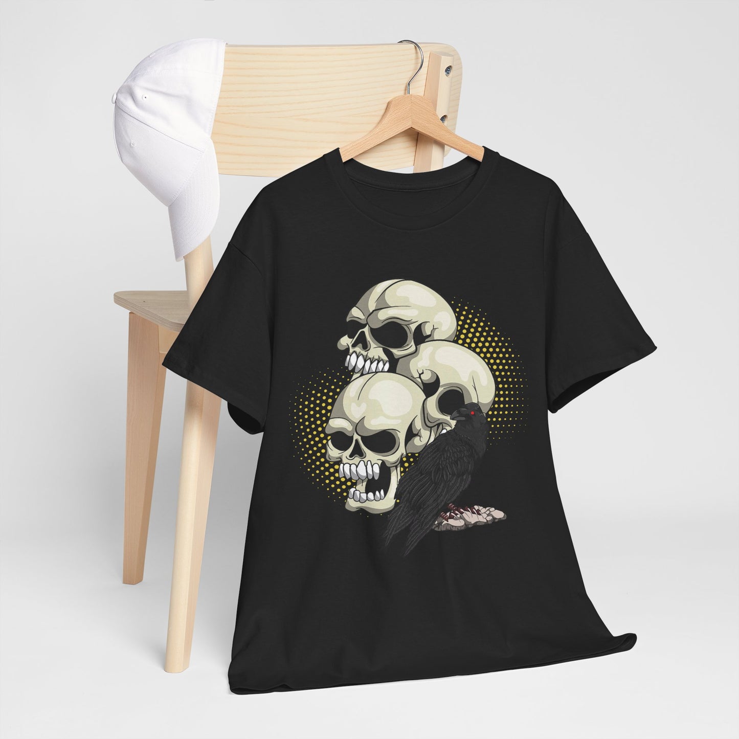 Skull Crow Tee - Unisex Heavy Cotton T-Shirt, Edgy Graphic Shirt, Gothic Style Apparel, Halloween Outfit, Alternative Fashion