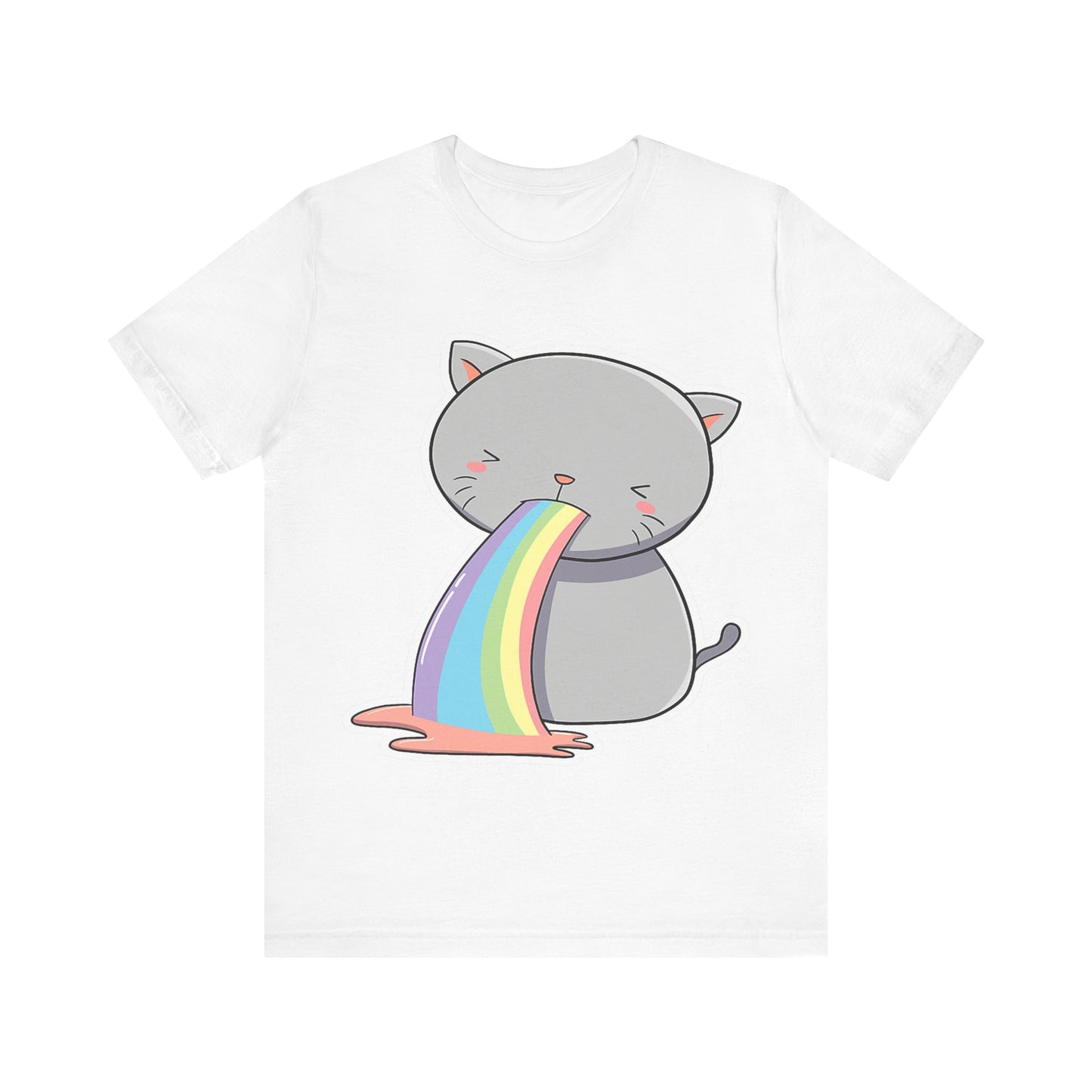 Cute Cat Rainbow Short Sleeve Tee, Fun Pet Lover Shirt, Gift for Cat Owners, Whimsical Top, Perfect for Casual Outfits