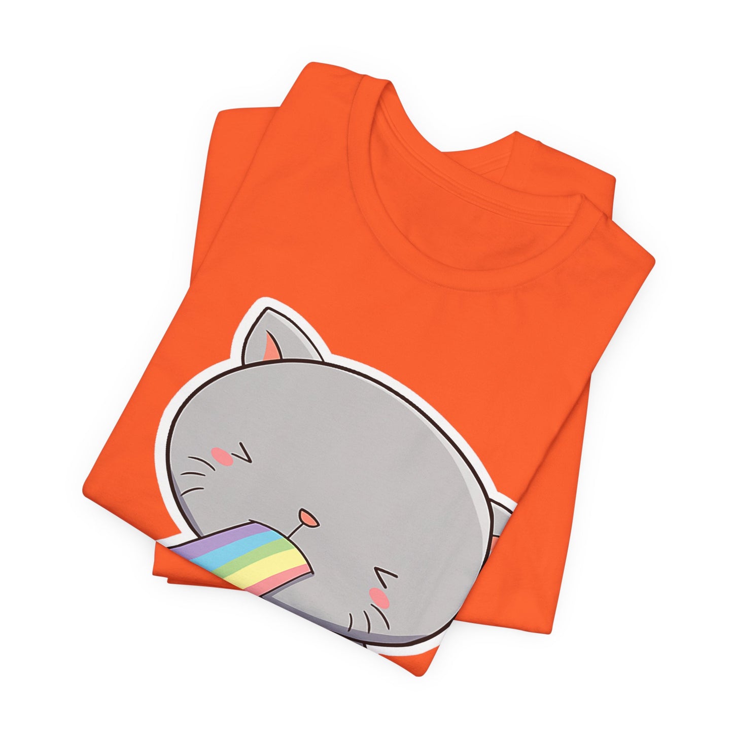 Cute Cat Rainbow Short Sleeve Tee, Fun Pet Lover Shirt, Gift for Cat Owners, Whimsical Top, Perfect for Casual Outfits