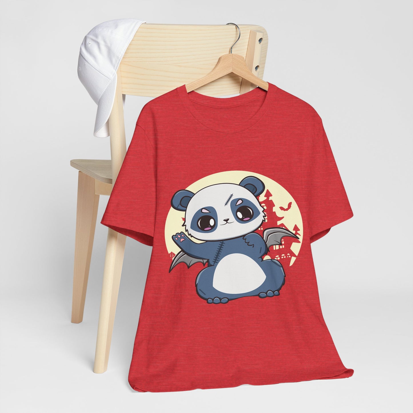 Cute Panda Halloween Tee, Unisex Short Sleeve Shirt, Fun Graphic T-Shirt, Spooky Cute Apparel, Animal Lover Gift