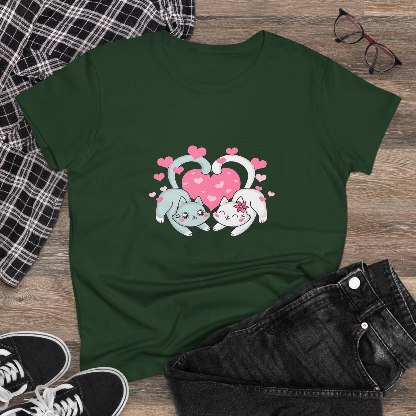 Cute Cat Love Tee for Pet Lovers, Valentine's Day Gift, Women's Casual Cotton T-Shirt, Cat Lover Shirt, Unique Pet Gift