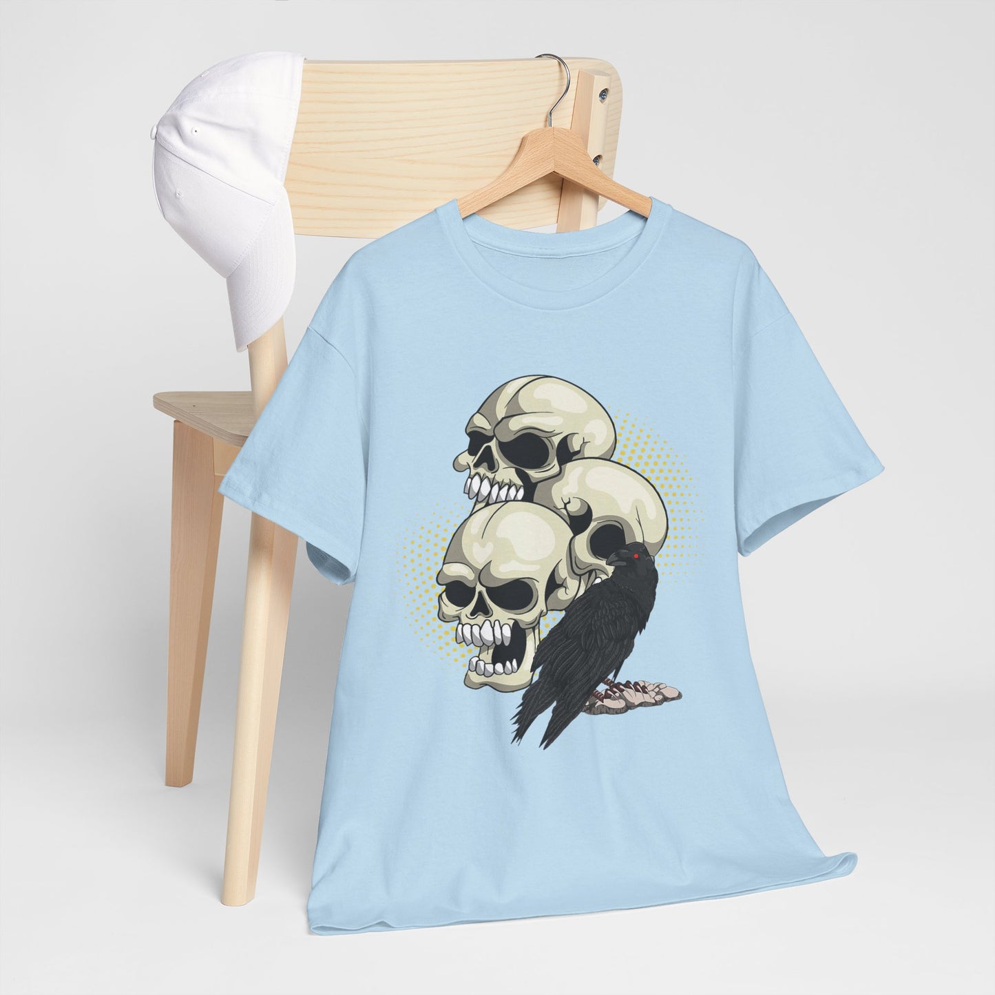 Skull Crow Tee - Unisex Heavy Cotton T-Shirt, Edgy Graphic Shirt, Gothic Style Apparel, Halloween Outfit, Alternative Fashion