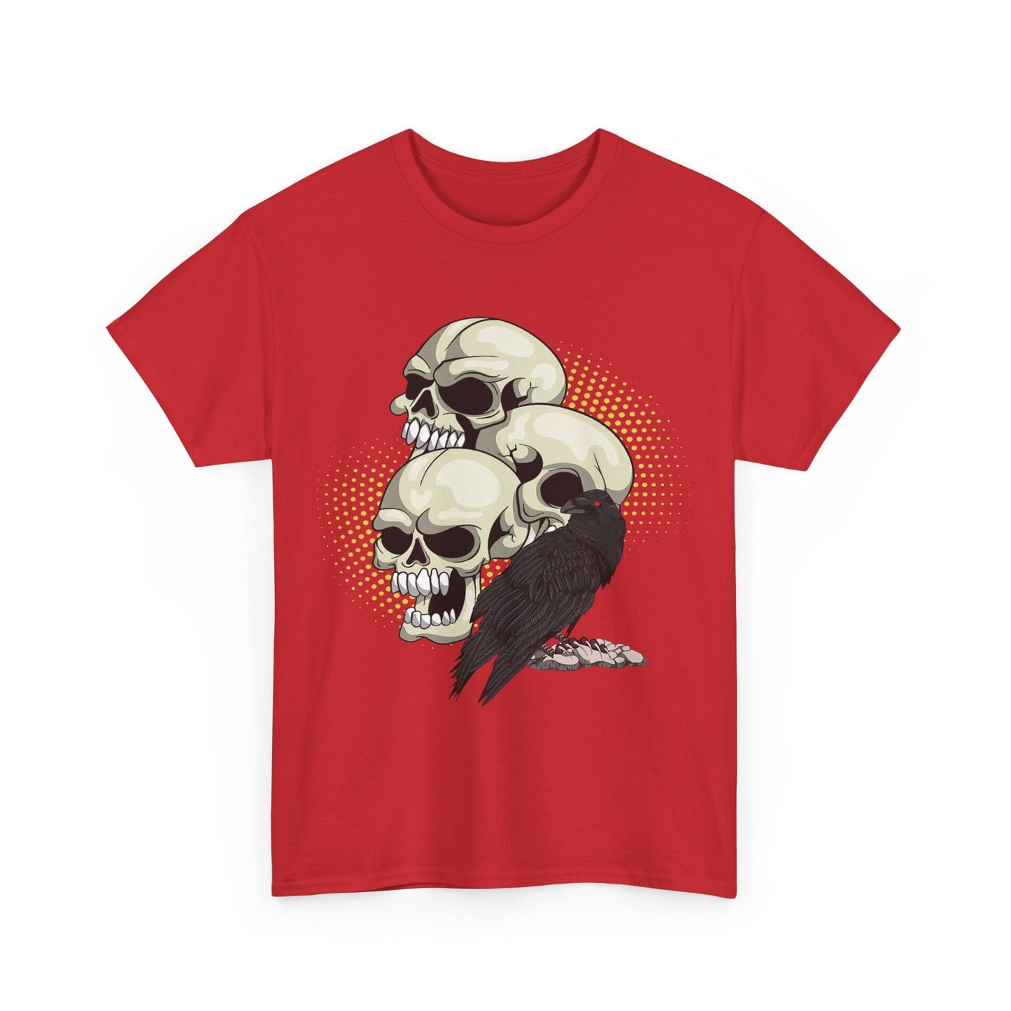 Skull Crow Tee - Unisex Heavy Cotton T-Shirt, Edgy Graphic Shirt, Gothic Style Apparel, Halloween Outfit, Alternative Fashion