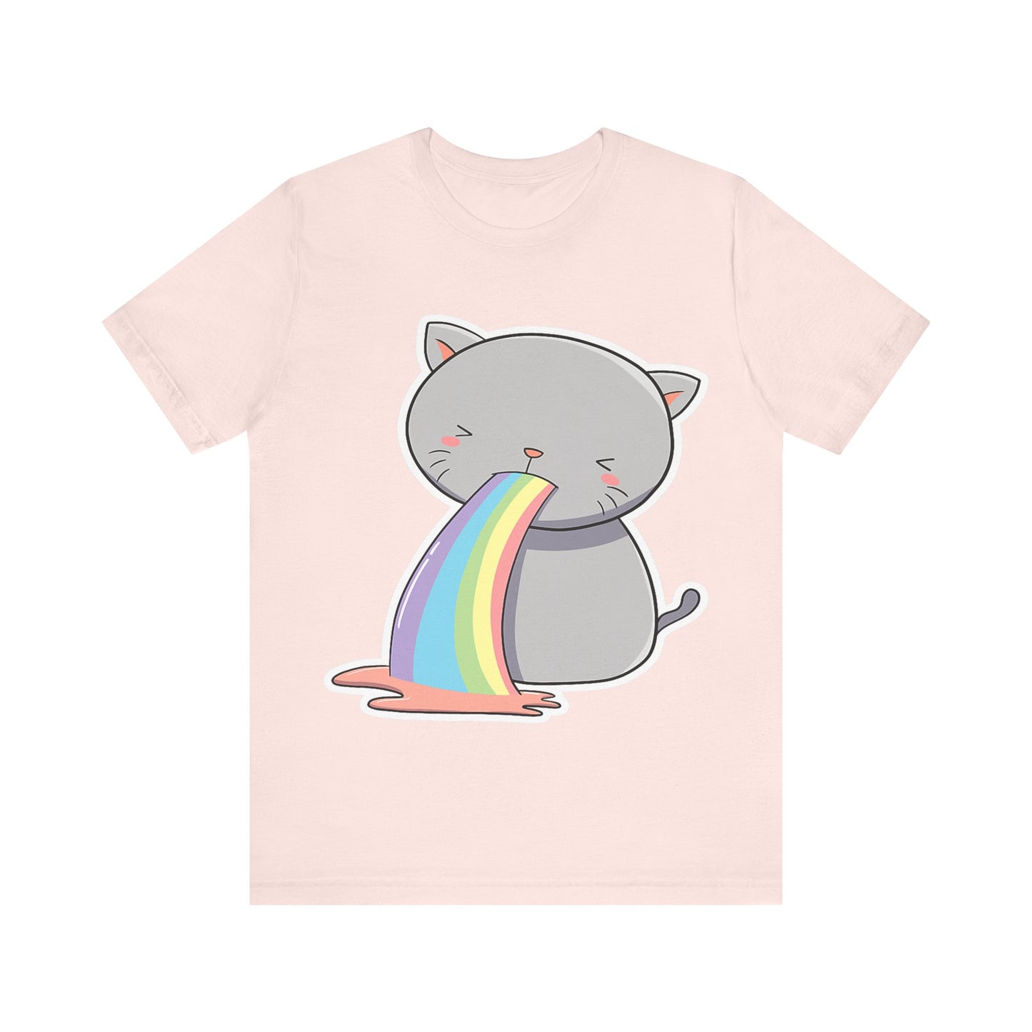 Cute Cat Rainbow Short Sleeve Tee, Fun Pet Lover Shirt, Gift for Cat Owners, Whimsical Top, Perfect for Casual Outfits