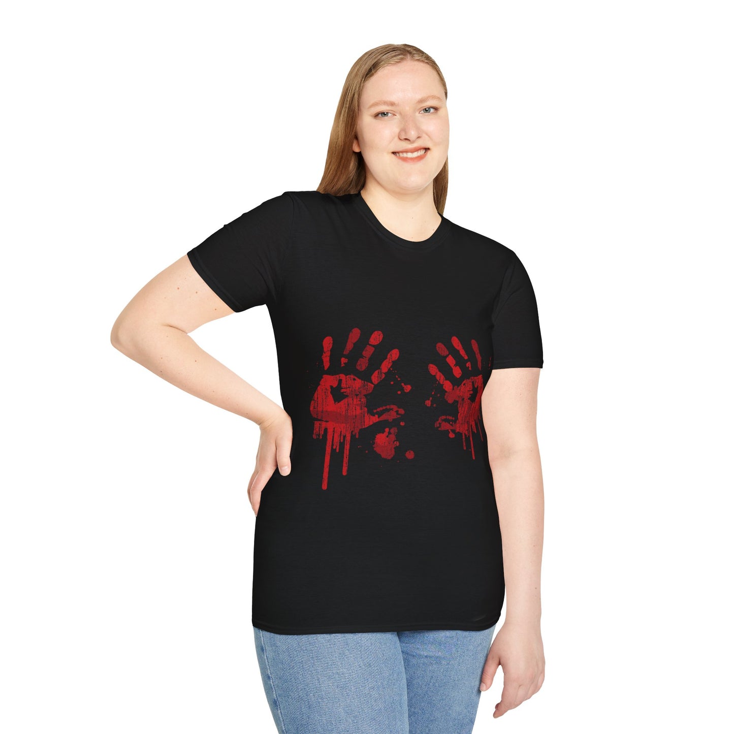Bloody Handprints Unisex T-Shirt, Halloween Costume Tee, Spooky Graphic Shirt, Horror Movie Apparel, Gore T-Shirt