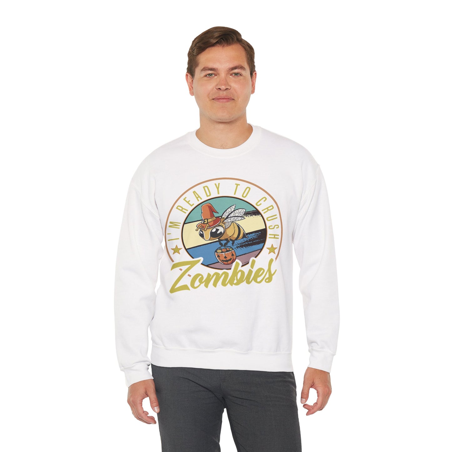 Zombie-Themed Crewneck Sweatshirt - Funny Halloween Gift for Friends, Casual Wear, Cozy Style, Unisex Apparel, Fall Fashion