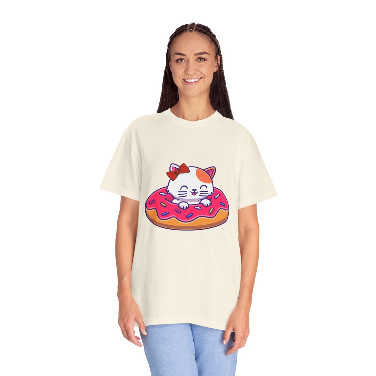 Cute Cat and Donut Unisex T-Shirt, Funny Animal Tee, Gift for Cat Lovers, Casual Wear, Cute Summer Outfit