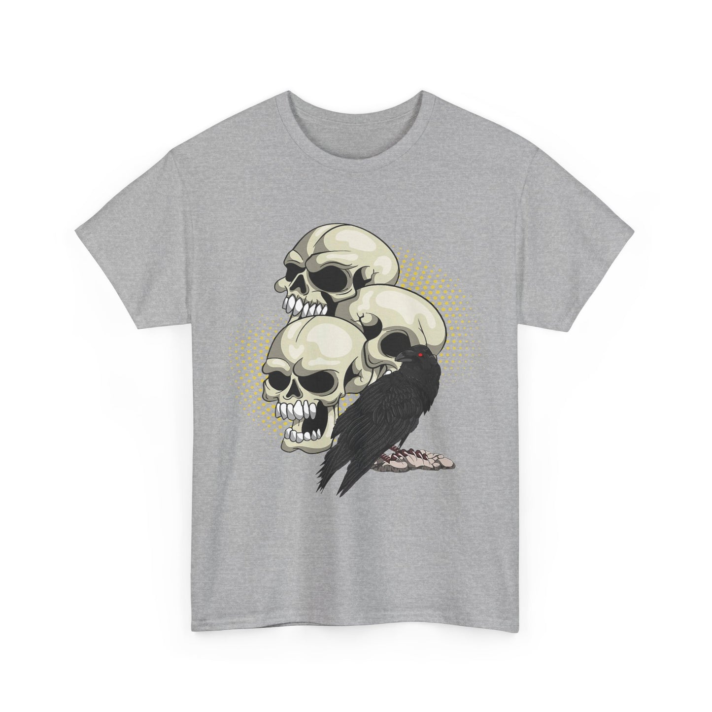 Skull Crow Tee - Unisex Heavy Cotton T-Shirt, Edgy Graphic Shirt, Gothic Style Apparel, Halloween Outfit, Alternative Fashion