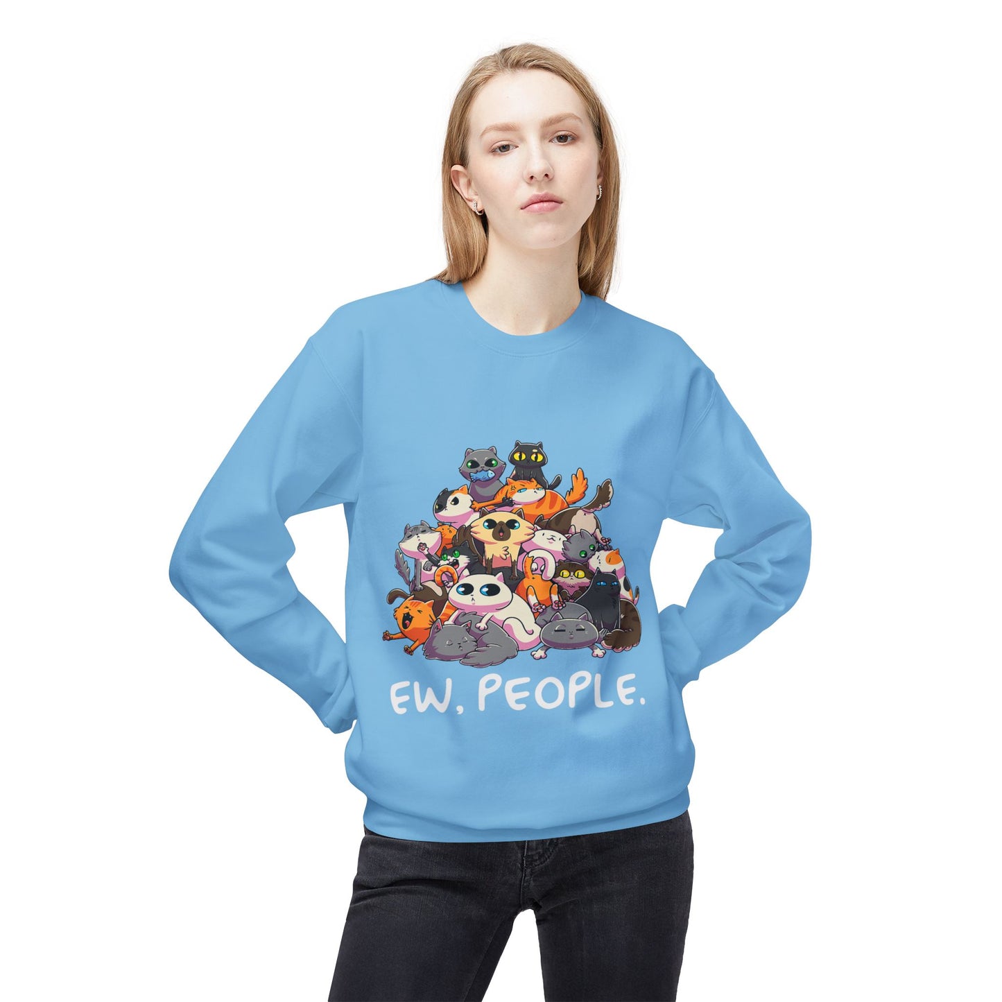 Cute Cat Lover Crewneck Sweatshirt - 'Ew. People.' Funny Gift for Cat Owners, Animal Lovers, Cozy Fashion, Unique Birthday Present