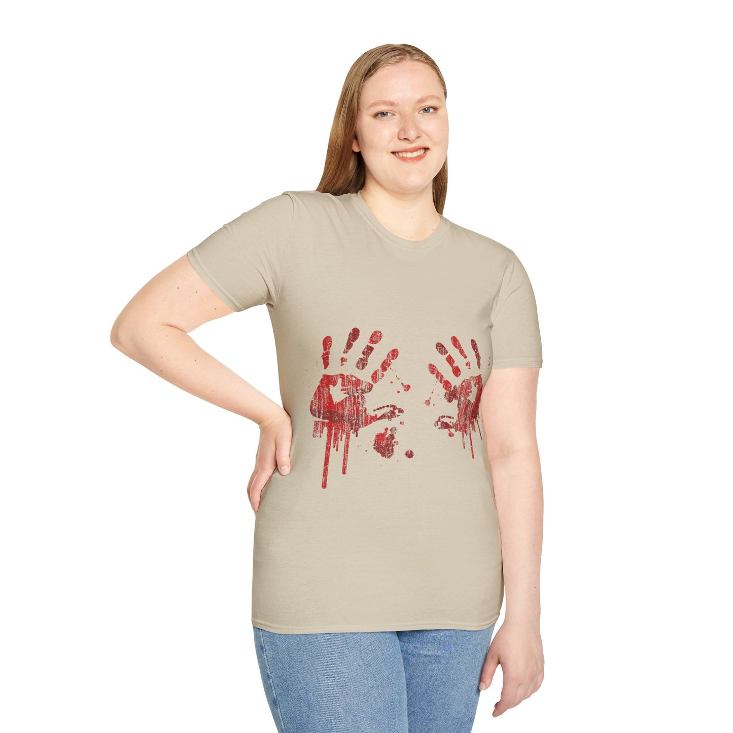 Bloody Handprints Unisex T-Shirt, Halloween Costume Tee, Spooky Graphic Shirt, Horror Movie Apparel, Gore T-Shirt
