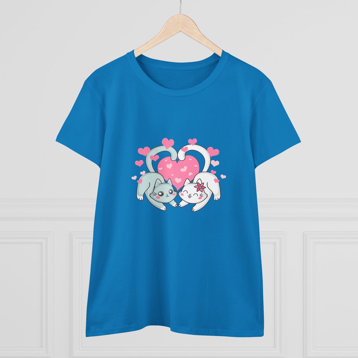 Cute Cat Love Tee for Pet Lovers, Valentine's Day Gift, Women's Casual Cotton T-Shirt, Cat Lover Shirt, Unique Pet Gift