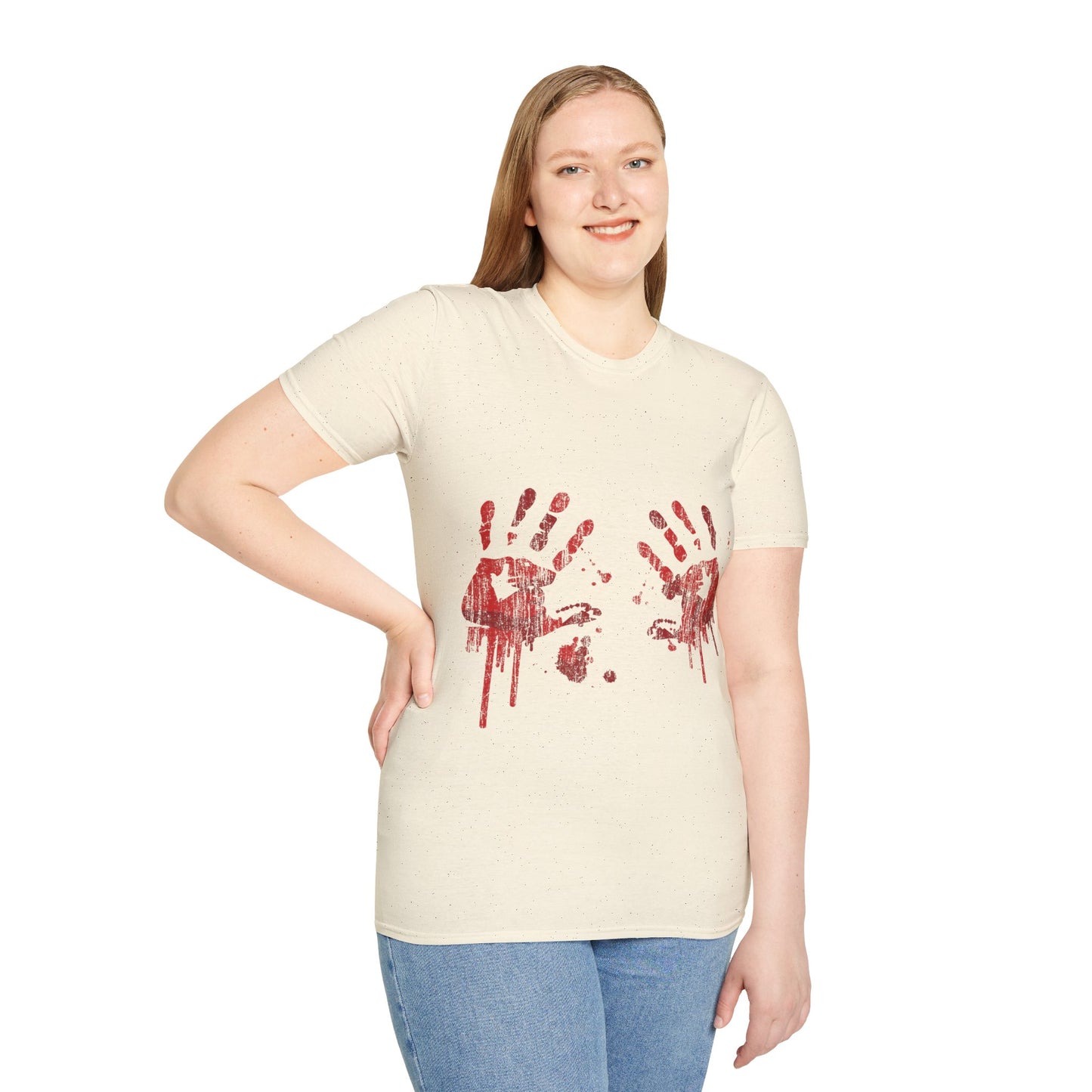 Bloody Handprints Unisex T-Shirt, Halloween Costume Tee, Spooky Graphic Shirt, Horror Movie Apparel, Gore T-Shirt