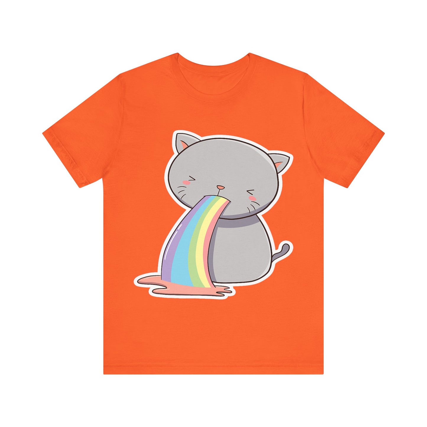 Cute Cat Rainbow Short Sleeve Tee, Fun Pet Lover Shirt, Gift for Cat Owners, Whimsical Top, Perfect for Casual Outfits