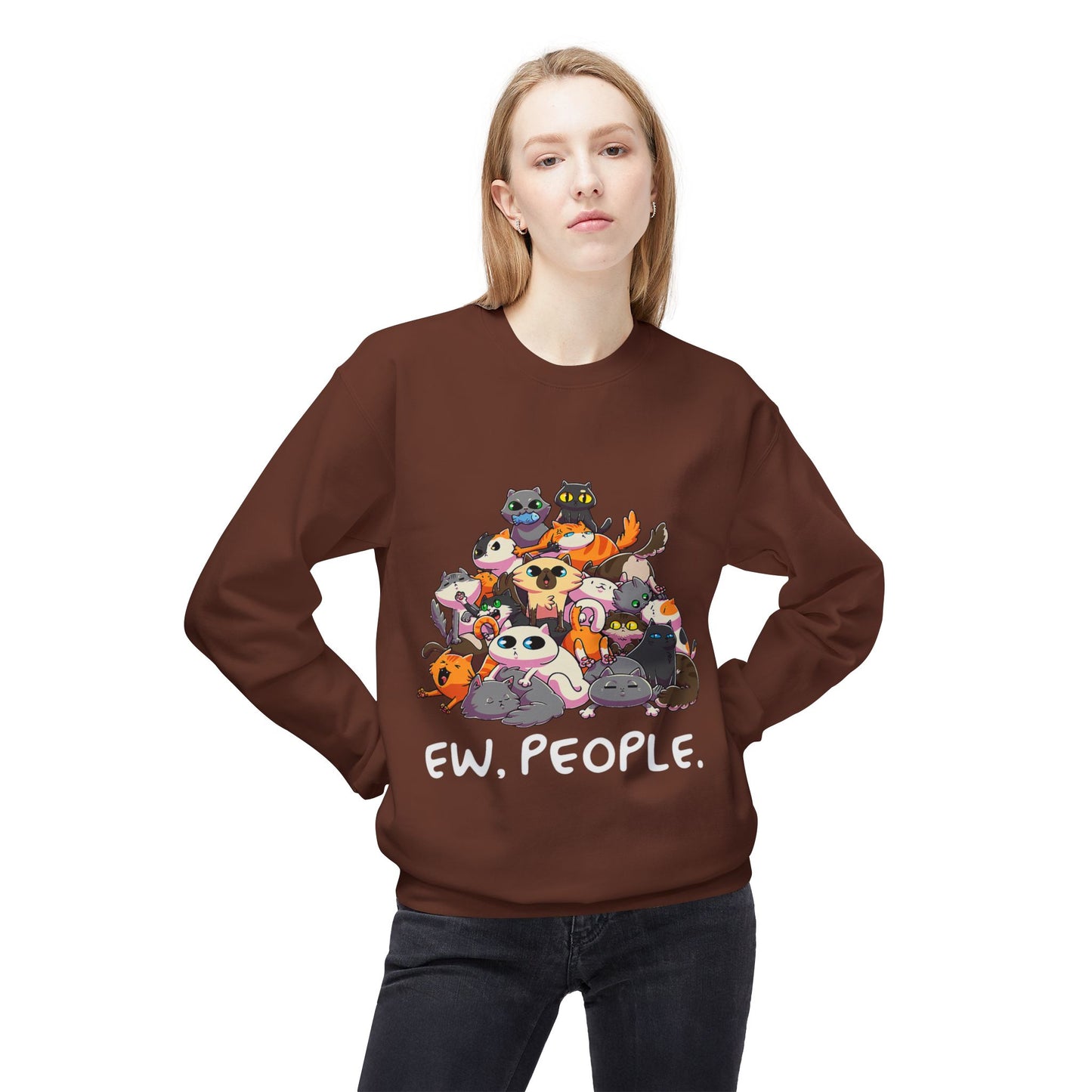 Cute Cat Lover Crewneck Sweatshirt - 'Ew. People.' Funny Gift for Cat Owners, Animal Lovers, Cozy Fashion, Unique Birthday Present