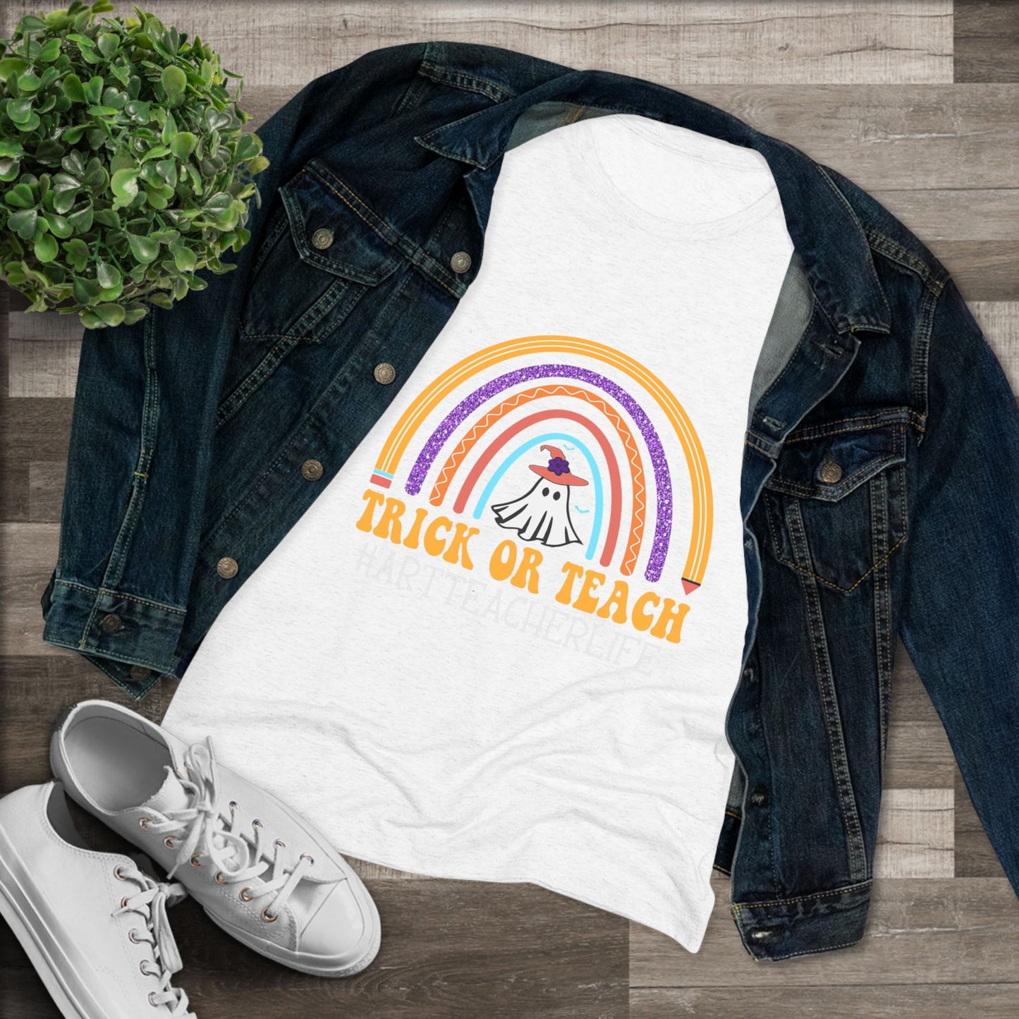 Trick or Teach Rainbow Tee for Women - Fun Halloween Shirt, Gift for Teachers, Fall Fashion, Cute T-Shirt, Casual Wear