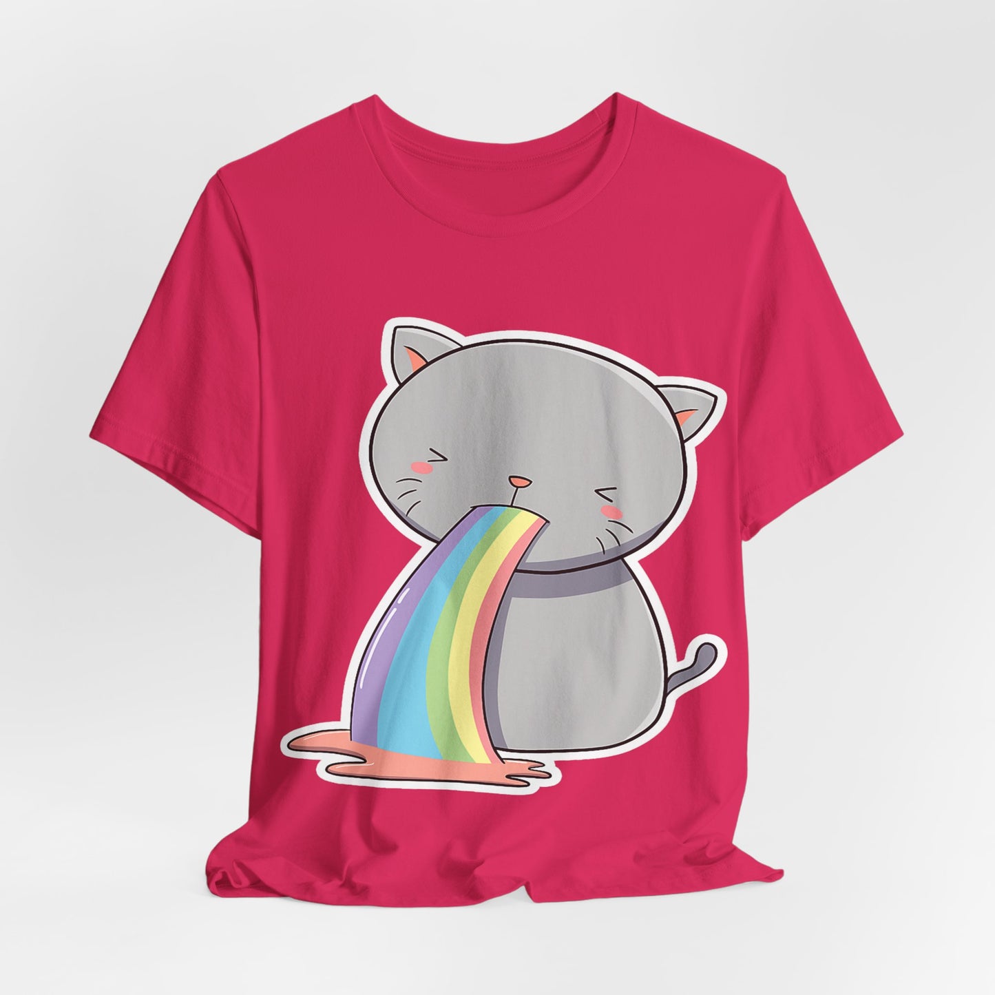Cute Cat Rainbow Short Sleeve Tee, Fun Pet Lover Shirt, Gift for Cat Owners, Whimsical Top, Perfect for Casual Outfits