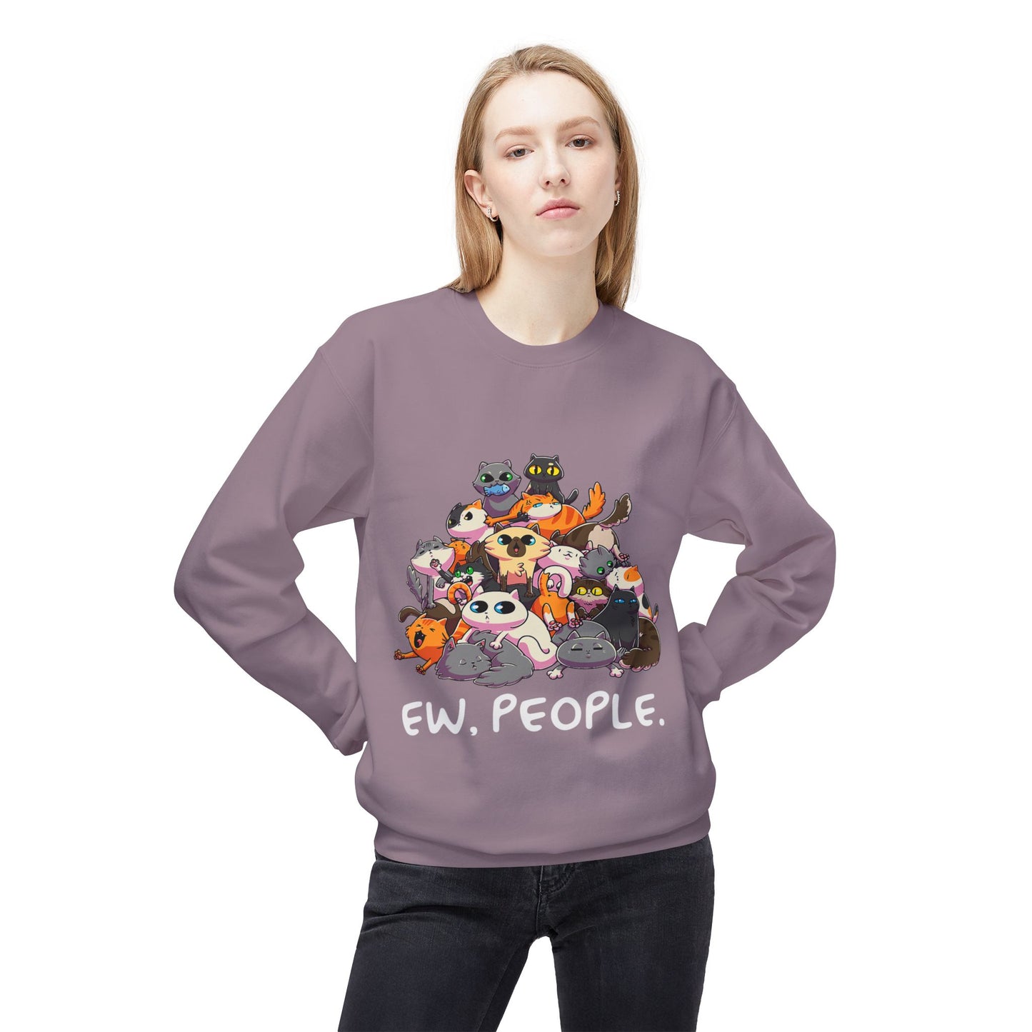 Cute Cat Lover Crewneck Sweatshirt - 'Ew. People.' Funny Gift for Cat Owners, Animal Lovers, Cozy Fashion, Unique Birthday Present