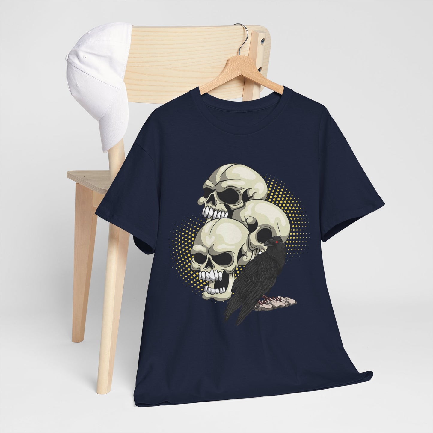 Skull Crow Tee - Unisex Heavy Cotton T-Shirt, Edgy Graphic Shirt, Gothic Style Apparel, Halloween Outfit, Alternative Fashion