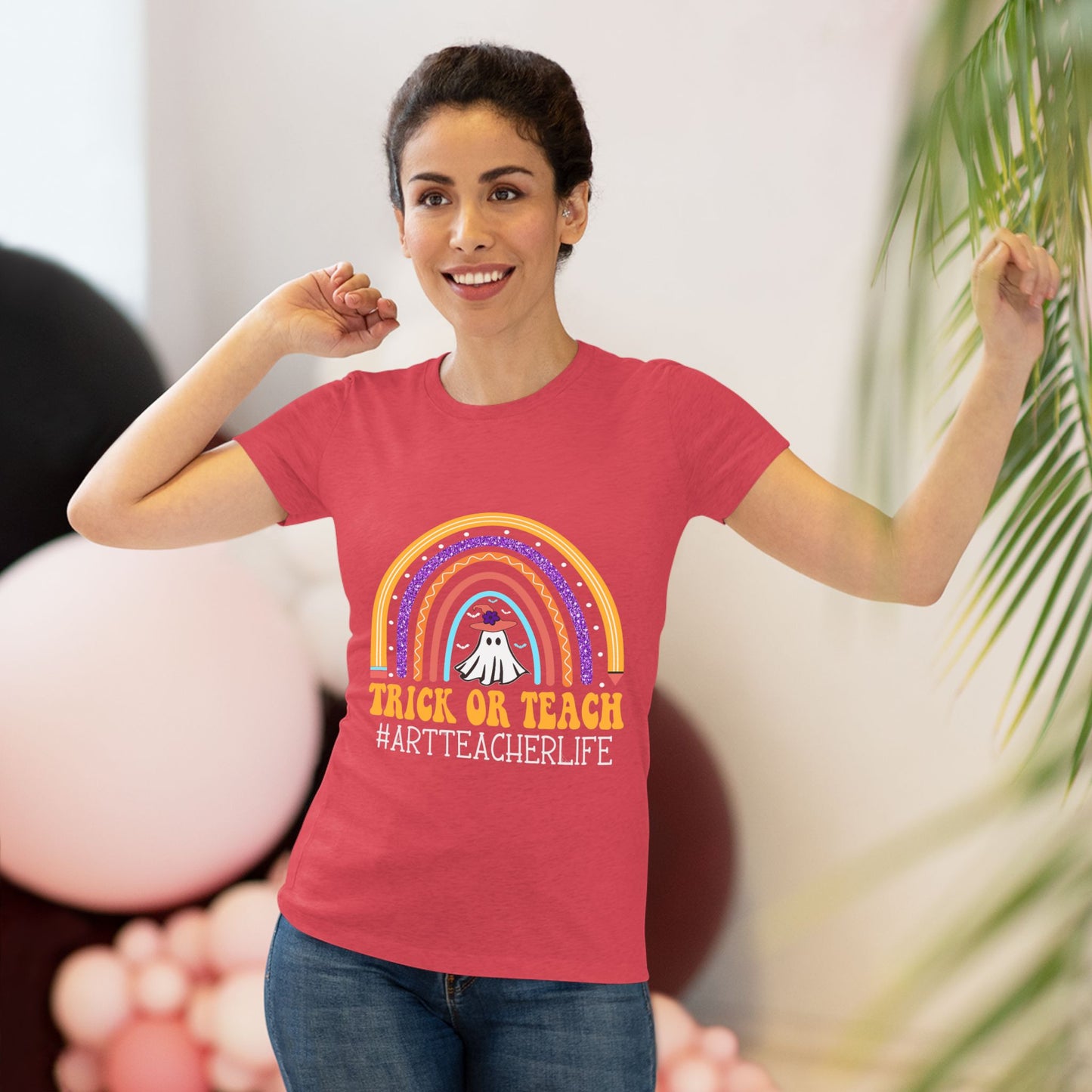 Trick or Teach Rainbow Tee for Women - Fun Halloween Shirt, Gift for Teachers, Fall Fashion, Cute T-Shirt, Casual Wear