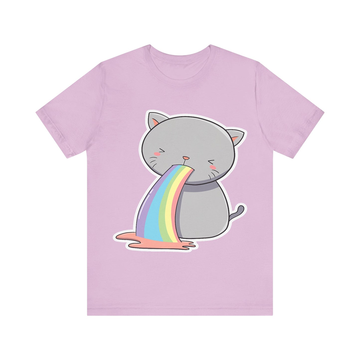 Cute Cat Rainbow Short Sleeve Tee, Fun Pet Lover Shirt, Gift for Cat Owners, Whimsical Top, Perfect for Casual Outfits