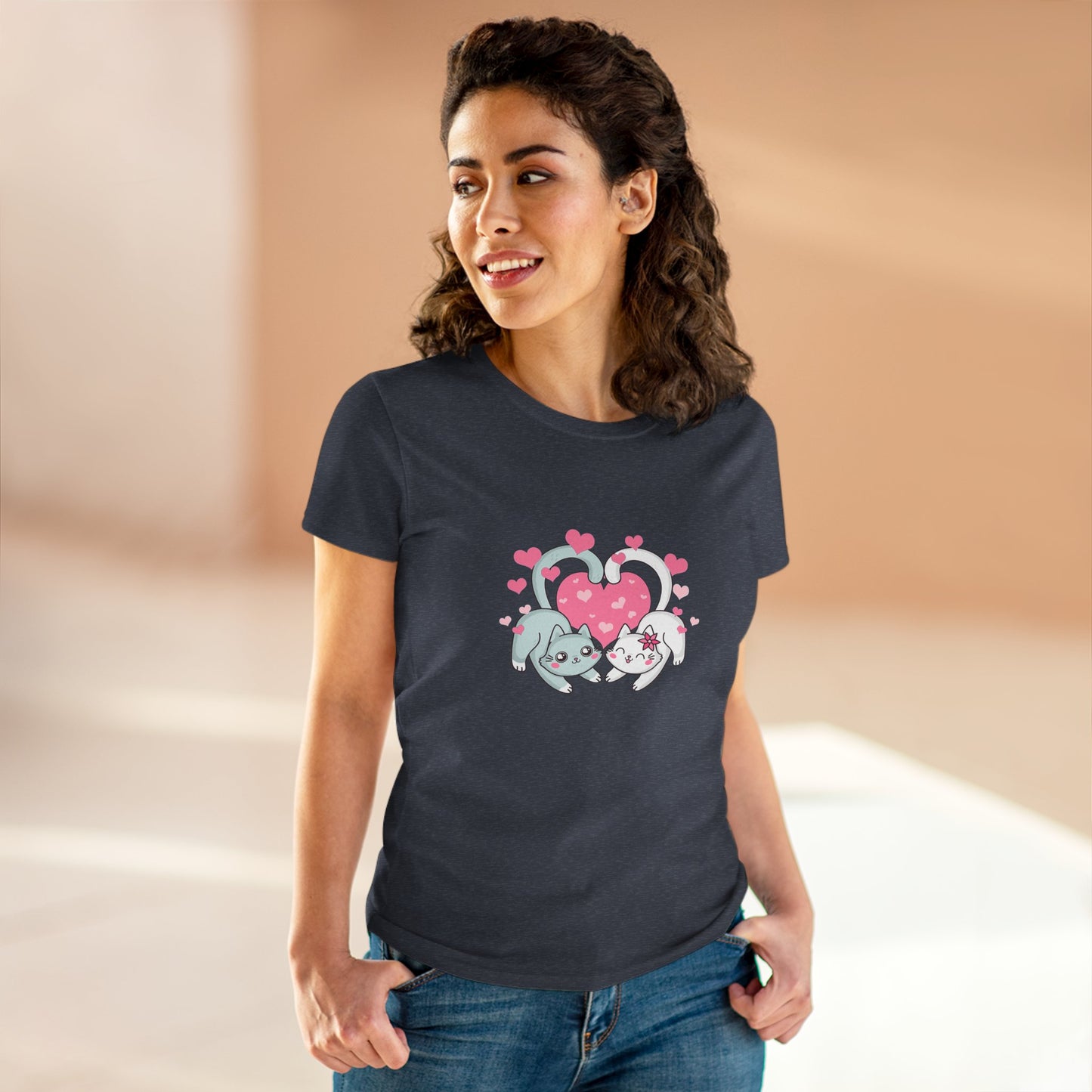 Cute Cat Love Tee for Pet Lovers, Valentine's Day Gift, Women's Casual Cotton T-Shirt, Cat Lover Shirt, Unique Pet Gift