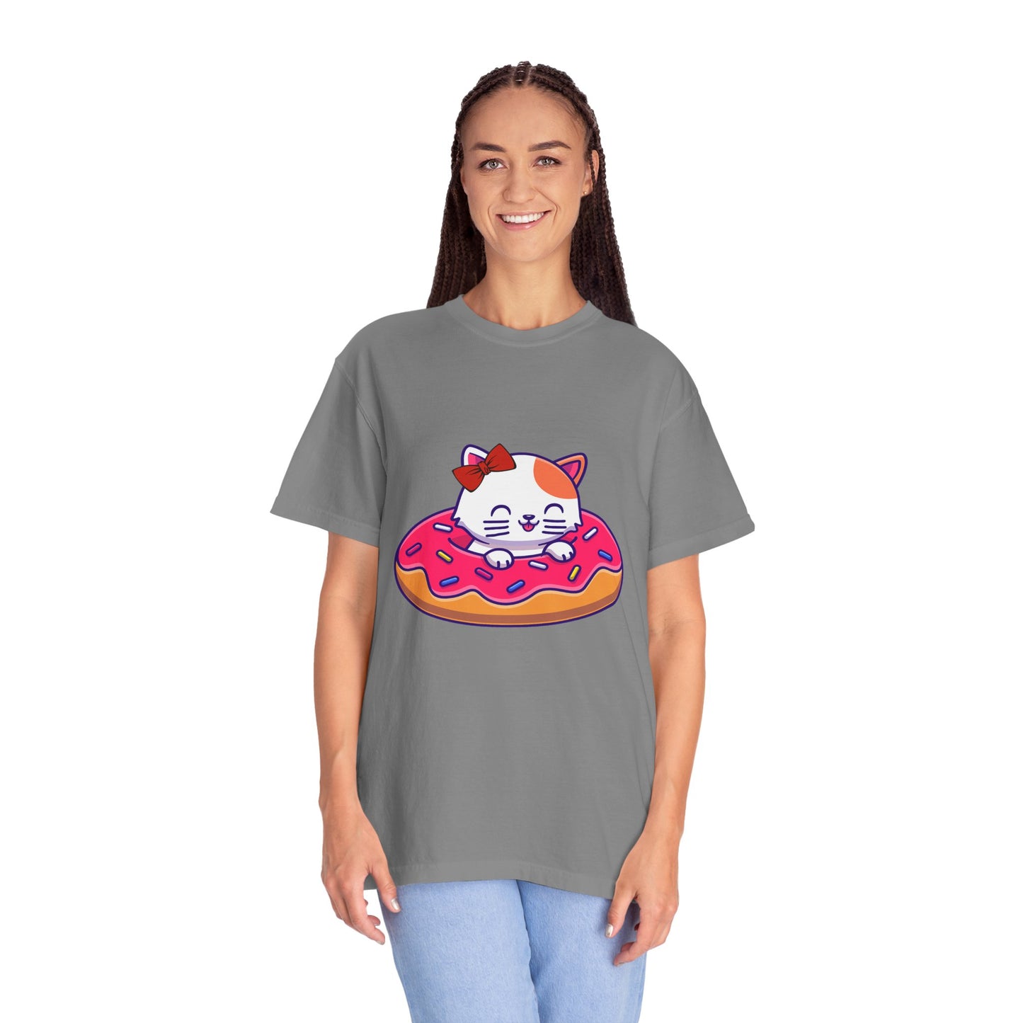 Cute Cat and Donut Unisex T-Shirt, Funny Animal Tee, Gift for Cat Lovers, Casual Wear, Cute Summer Outfit