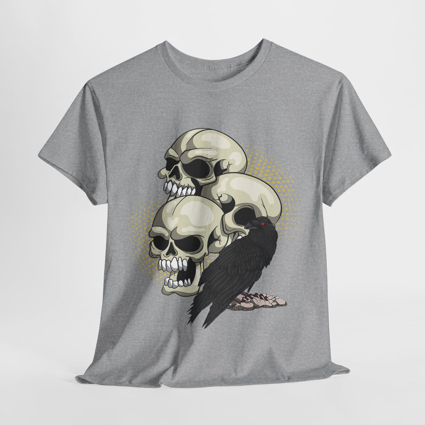 Skull Crow Tee - Unisex Heavy Cotton T-Shirt, Edgy Graphic Shirt, Gothic Style Apparel, Halloween Outfit, Alternative Fashion